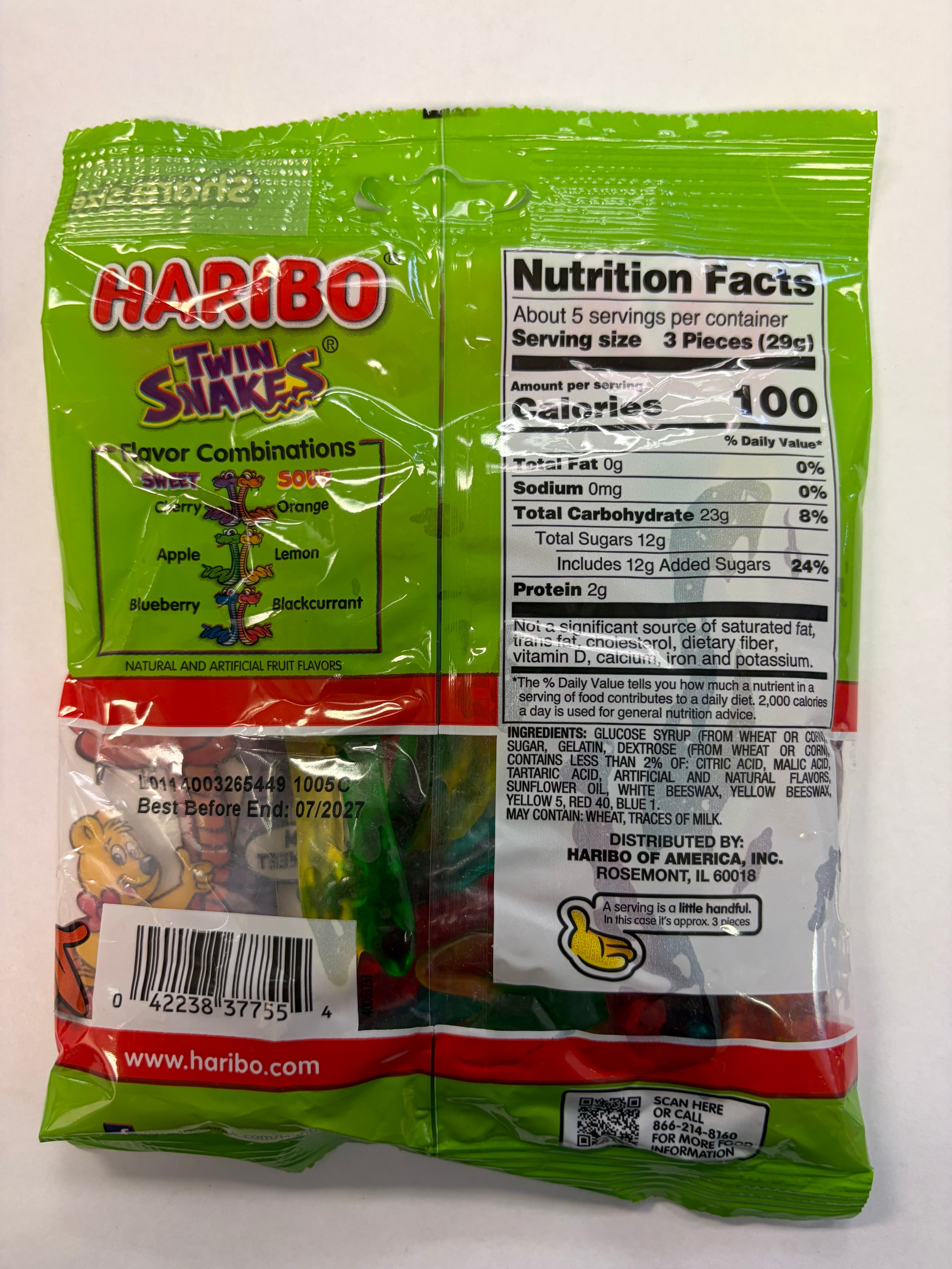Haribo Gummy Twin Snakes 5 oz Peg Bag Gummi Candy