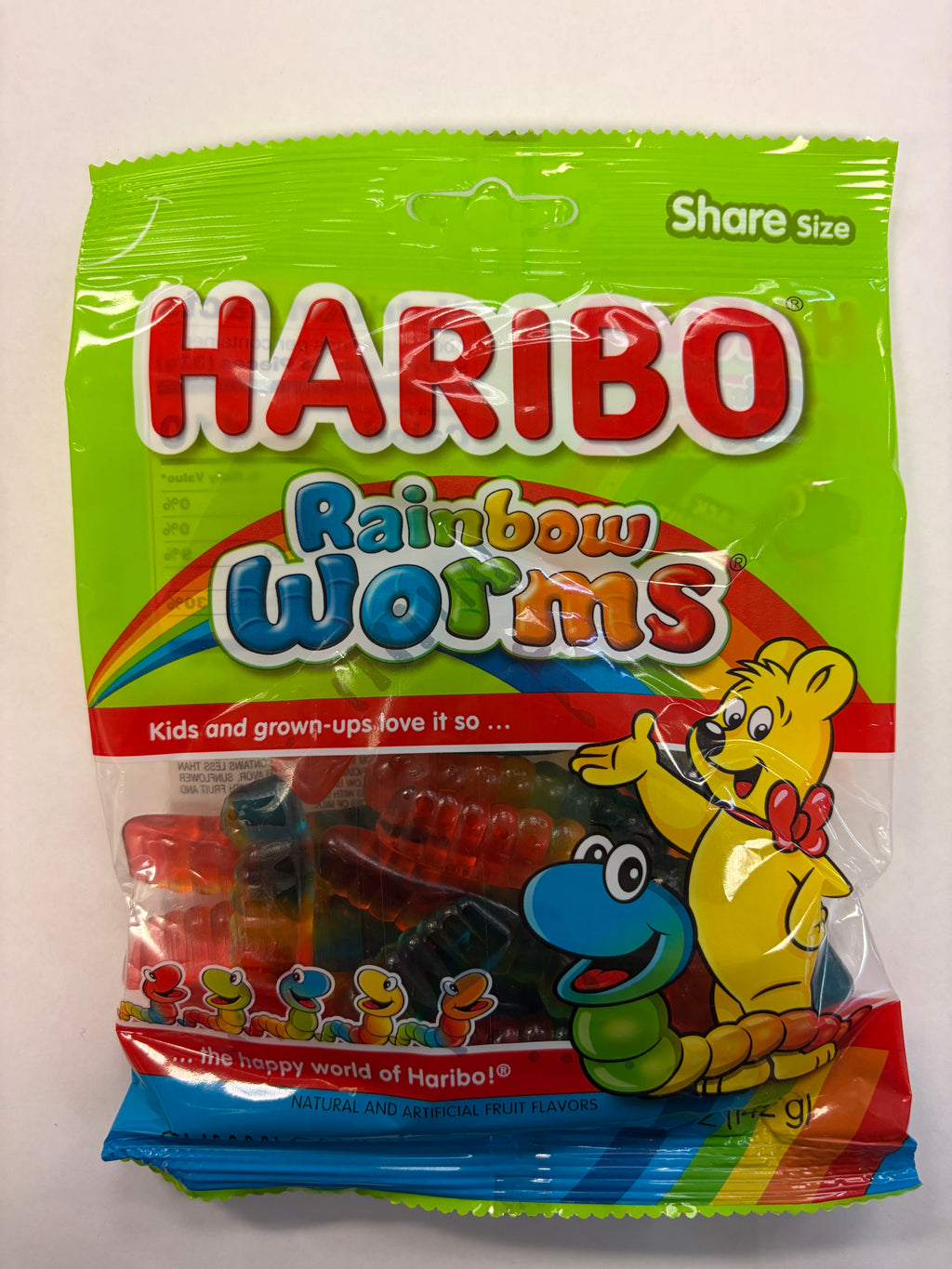 Haribo Gummy Rainbow Worms 5 oz Peg Bag Gummi Candy
