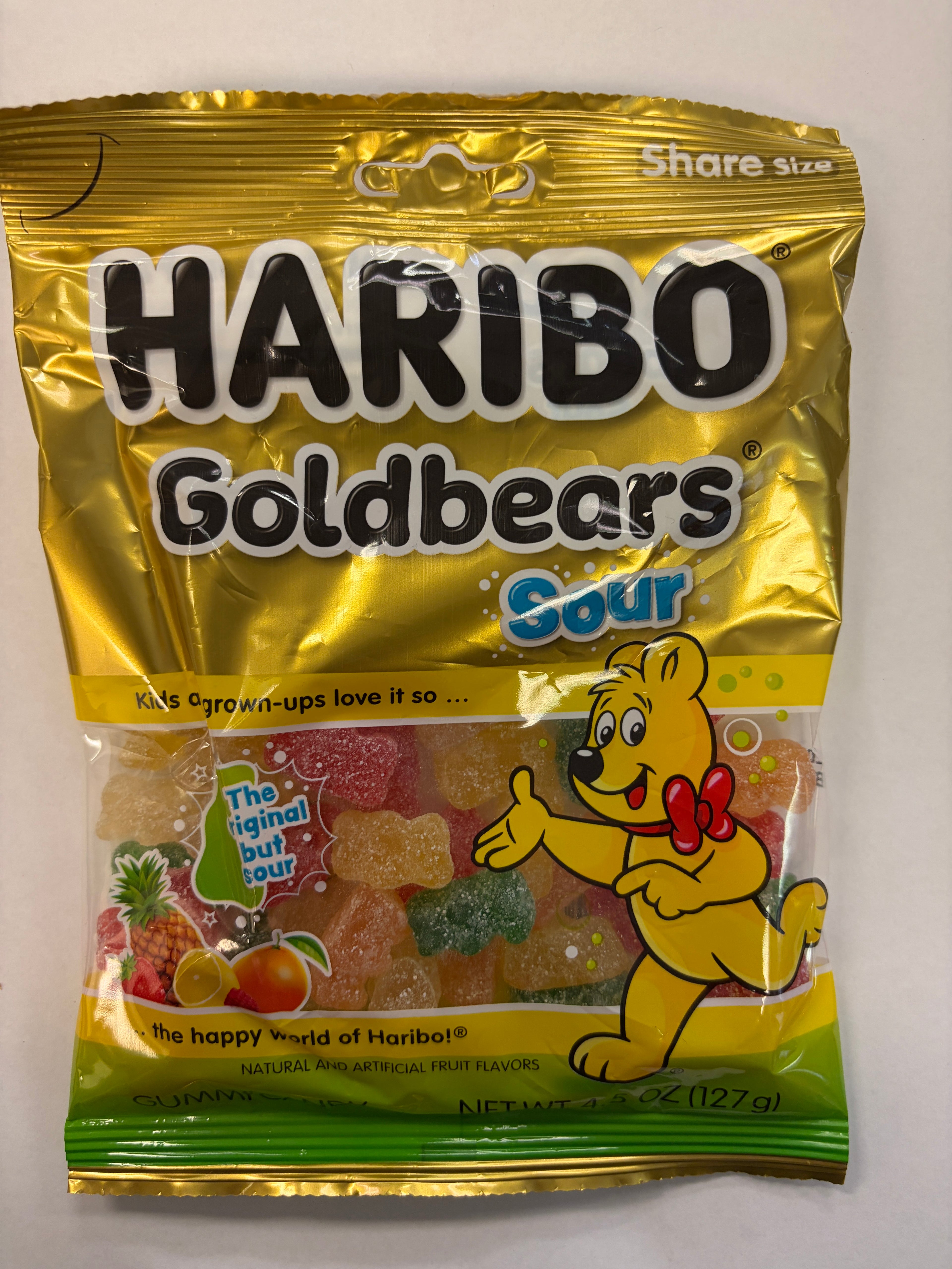 Haribo Sour Gummy Gold Bears 4.5 oz Peg Bag Gummi Candy