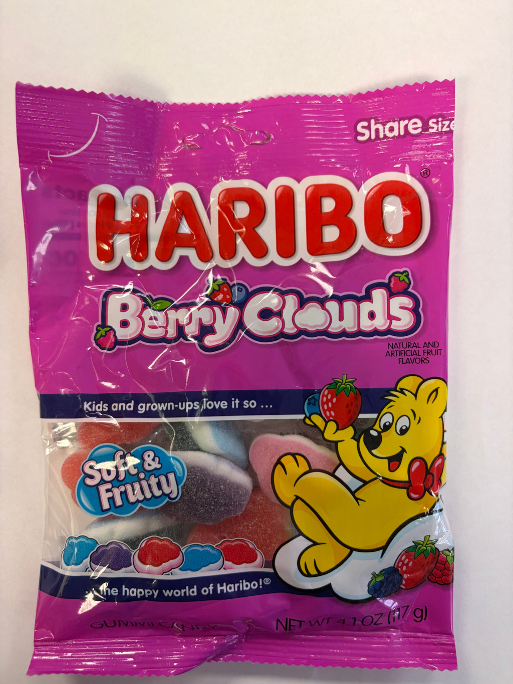 Haribo Gummy Berry Clouds 4.1 oz Peg Bag Gummi Candy