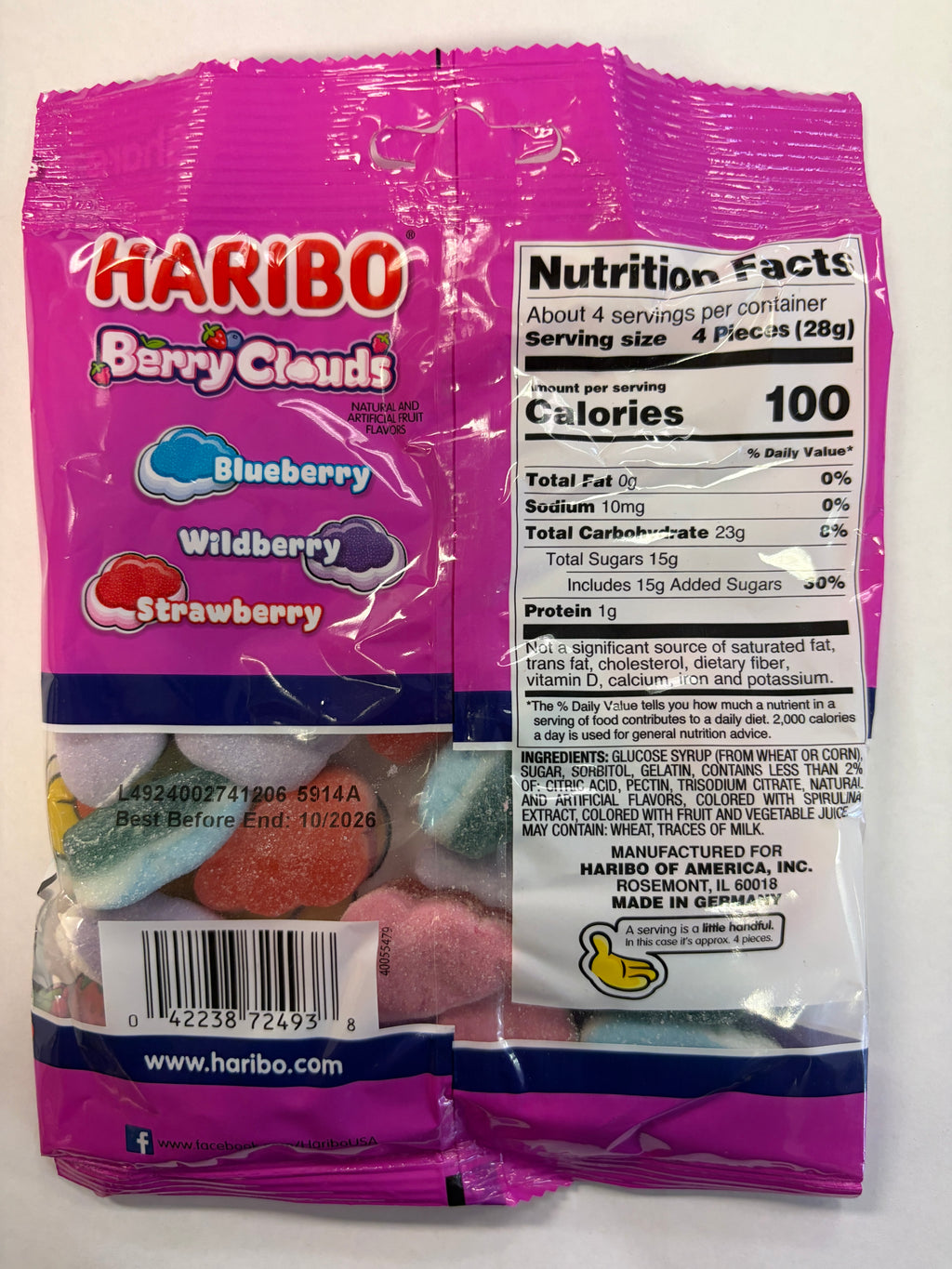 Haribo Gummy Berry Clouds 4.1 oz Peg Bag Gummi Candy