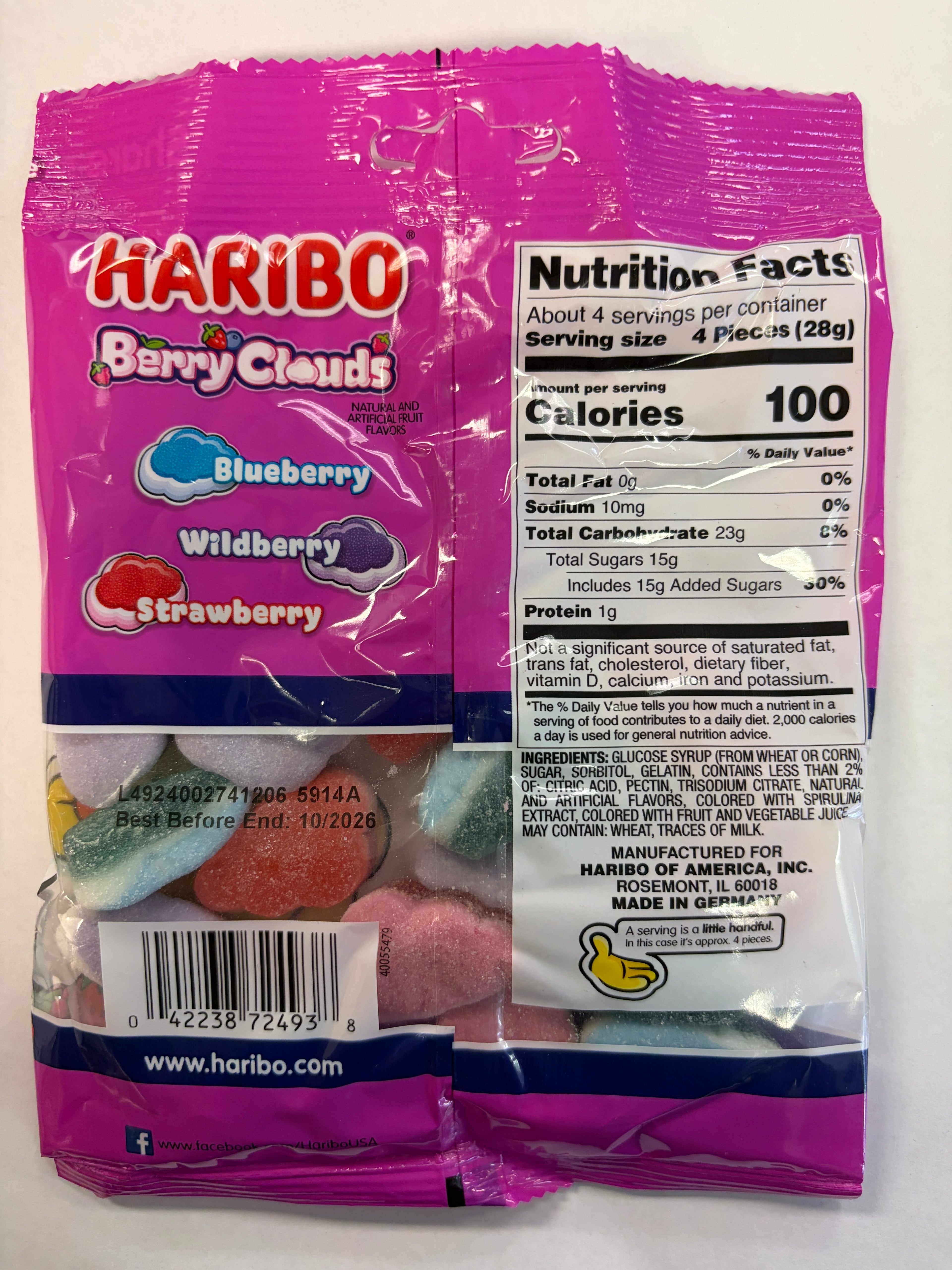 Haribo Gummy Berry Clouds 4.1 oz Peg Bag Gummi Candy