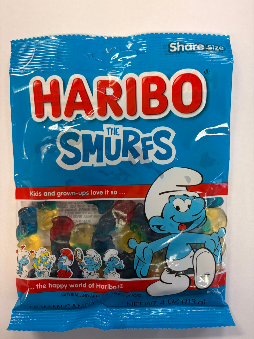 Haribo Gummy Smurfs 4 oz Peg Bag Gummi Candy