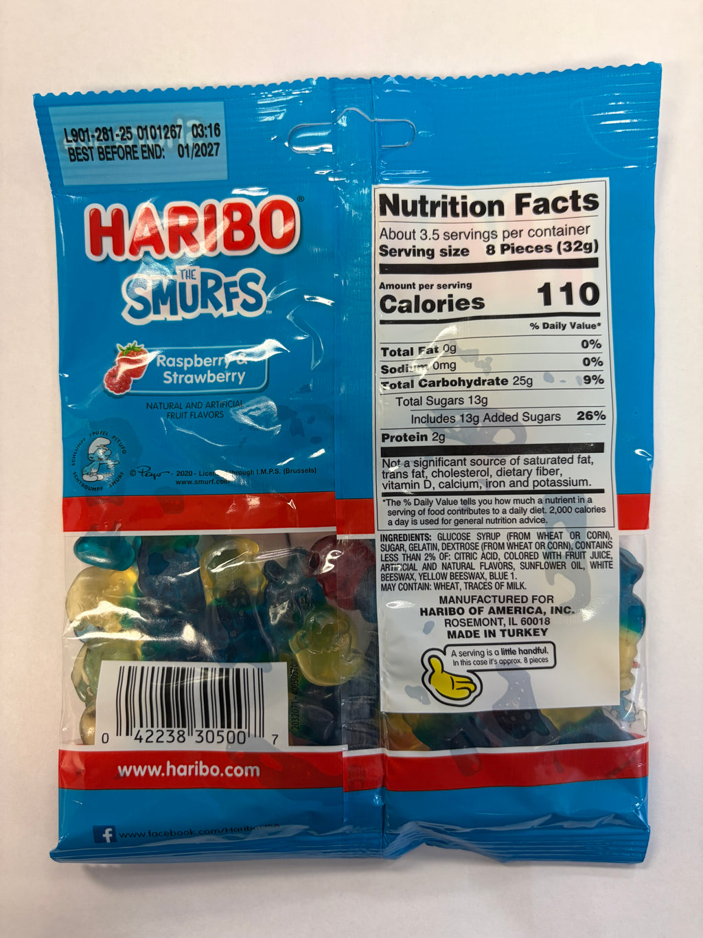 Haribo Gummy Smurfs 4 oz Peg Bag Gummi Candy
