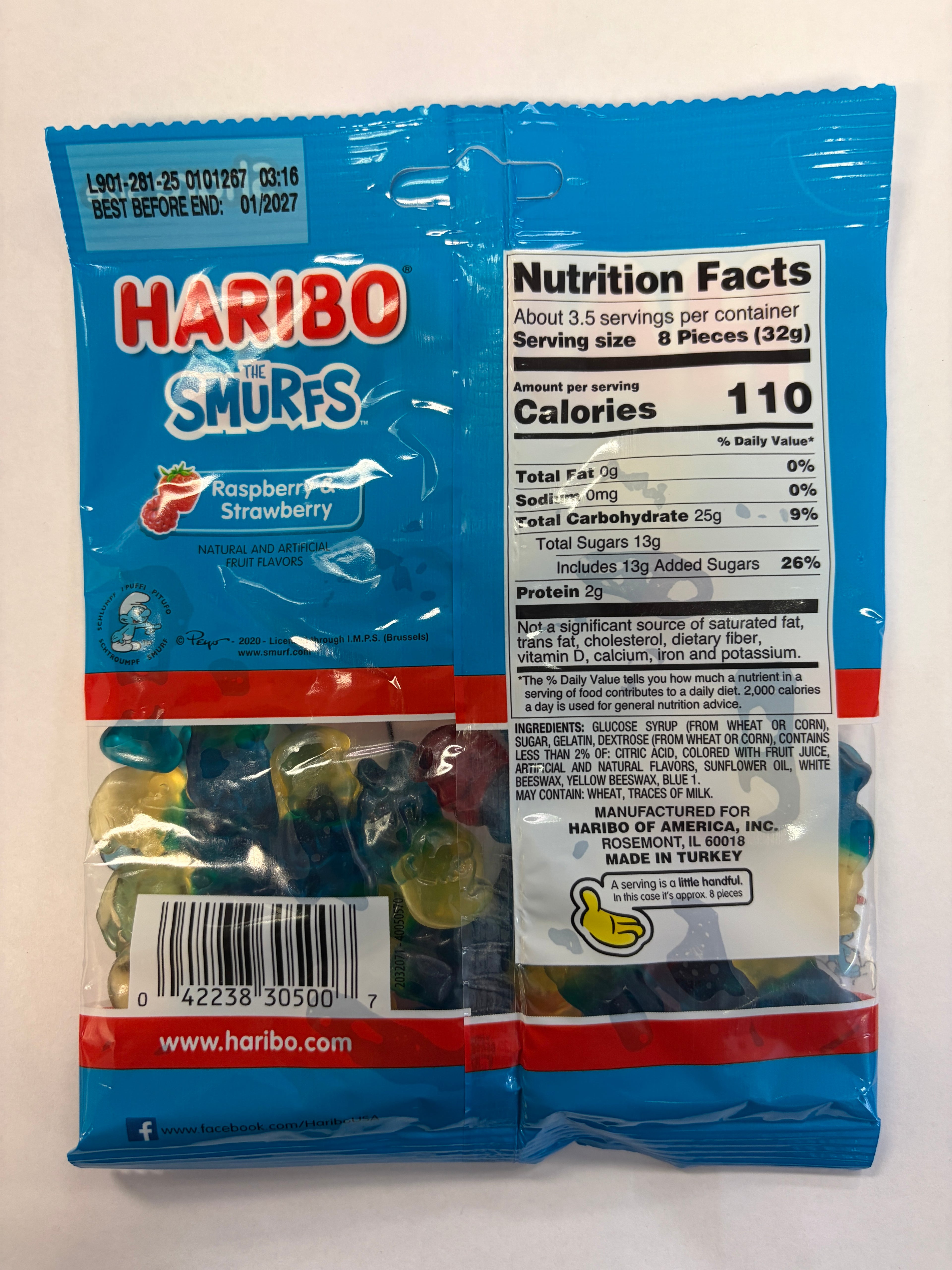 Haribo Gummy Smurfs 4 oz Peg Bag Gummi Candy