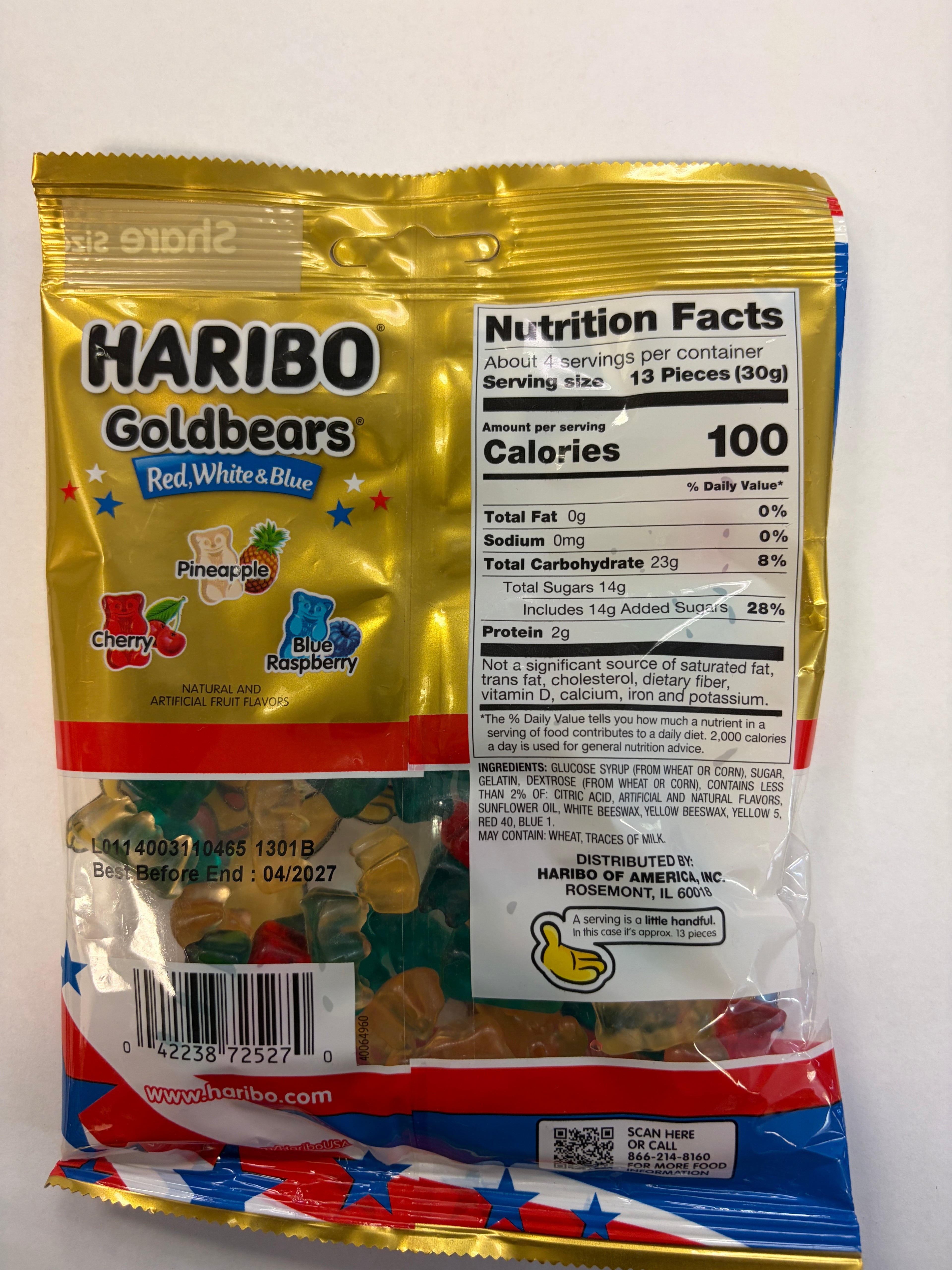 Haribo Red White & Blue Gummy Bears 5 oz Peg Bag Gummi Candy