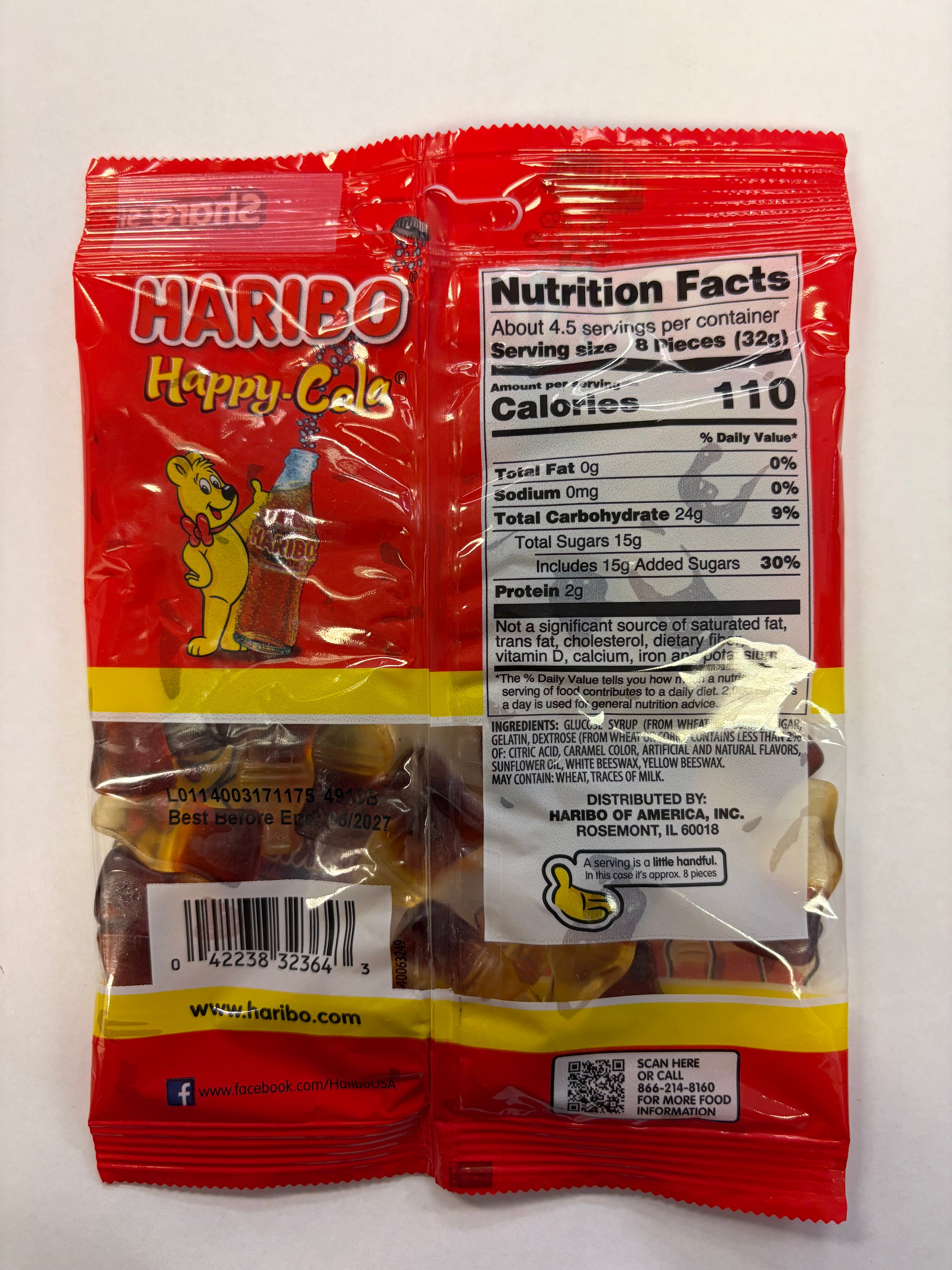 Haribo Gummy Happy Cola Bottles 5 oz Peg Bag Gummi Candy