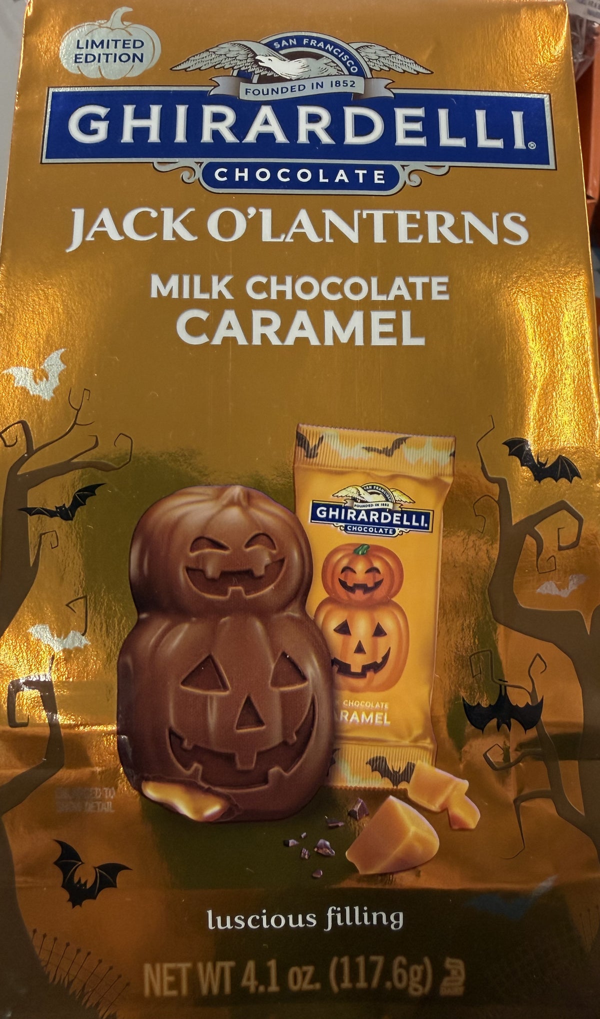 Ghirardelli Milk Chocolate Caramel Jack-O-Lantern Bag