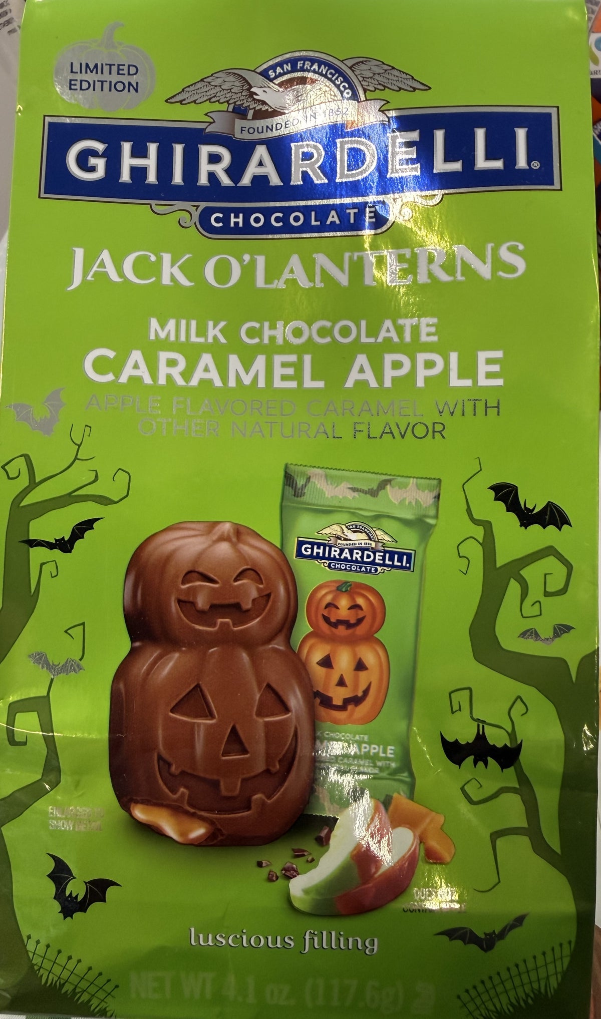 Ghirardelli Milk Chocolate Caramel Apple Jack O' Lantern Bag