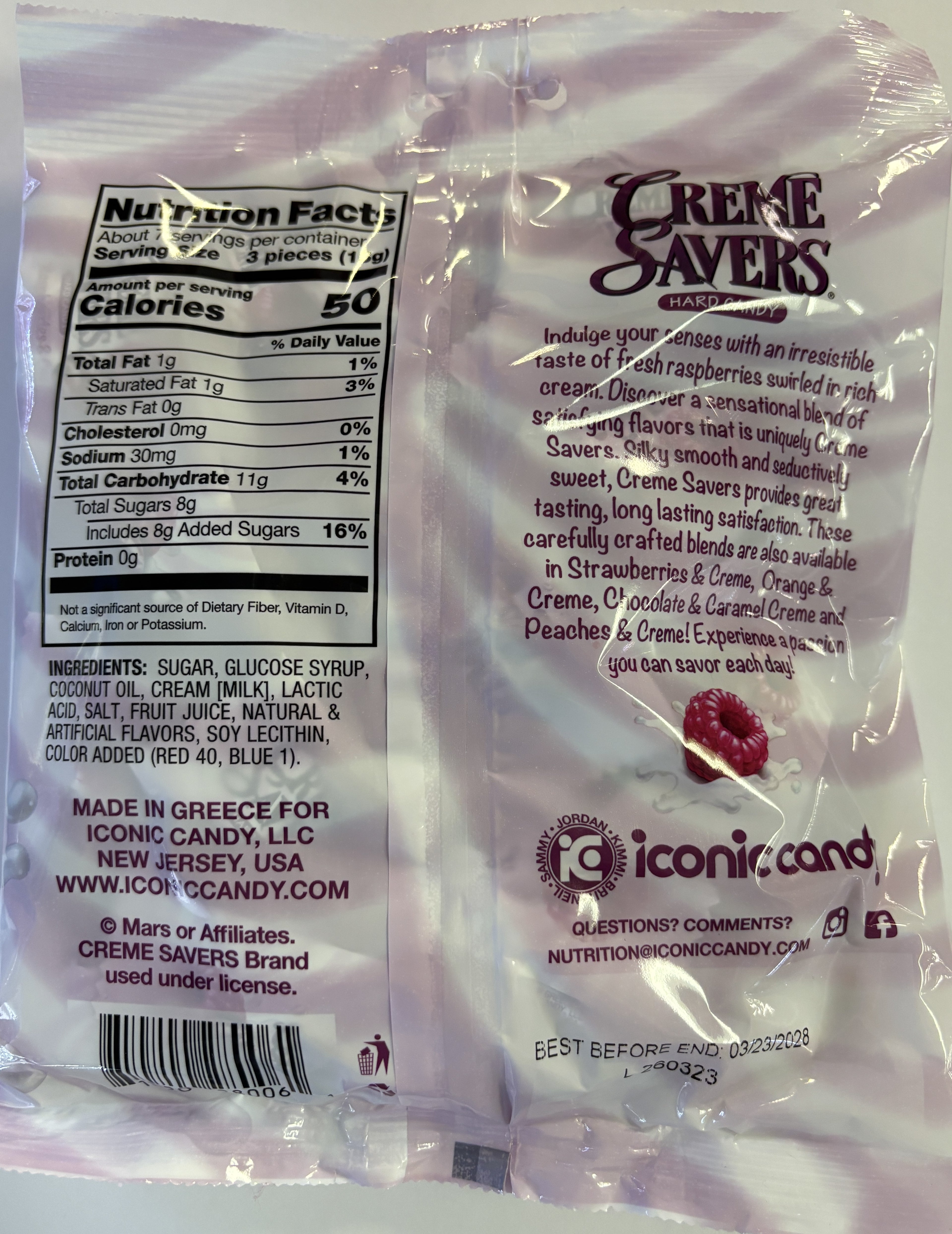 Creme Savers Raspberries & Creme 6.25 oz Peg Bag