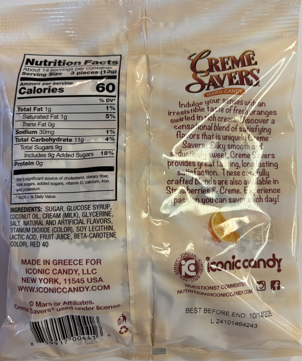Creme Savers Orange & Creme 6.25 oz Peg Bag