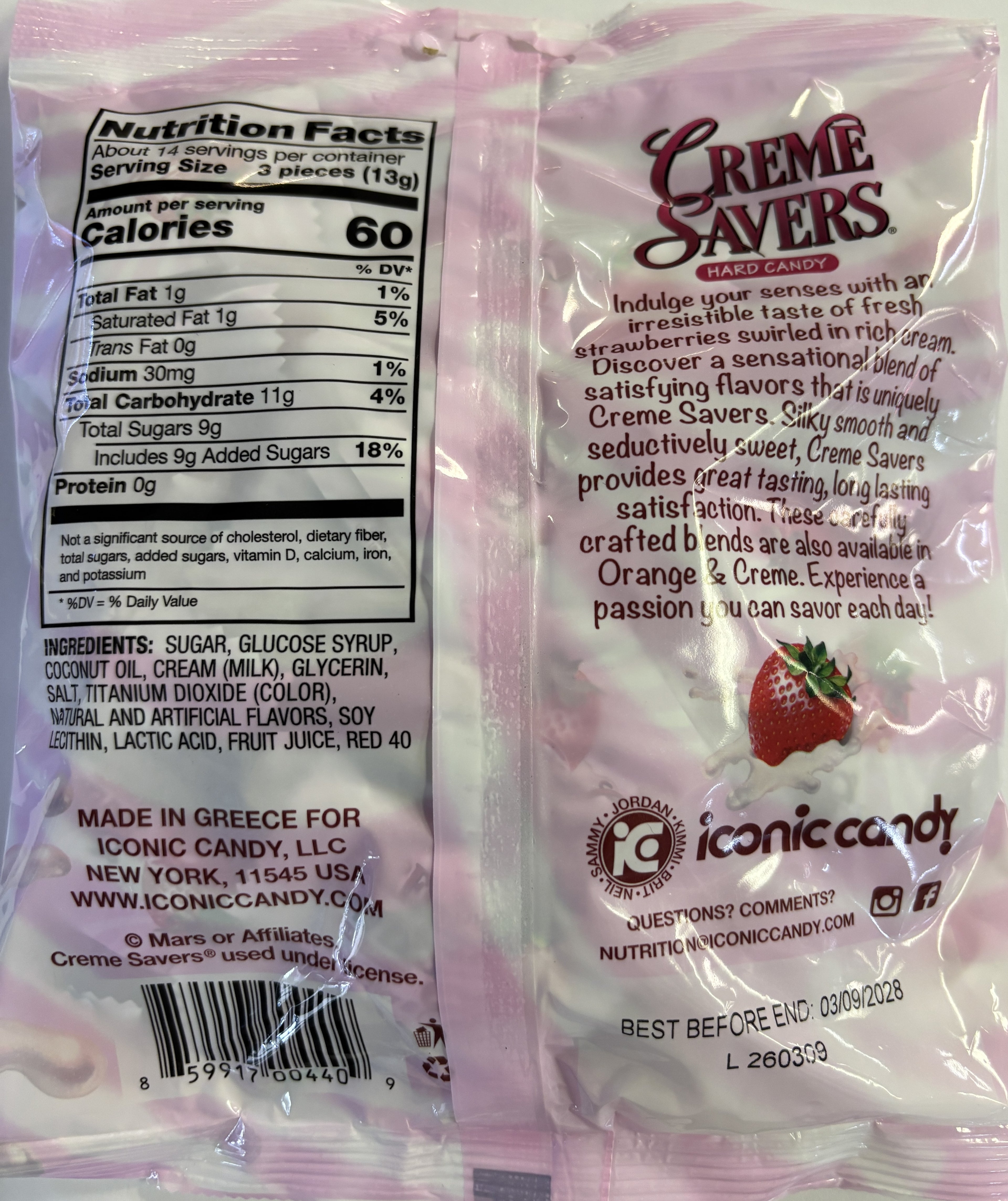 Creme Savers Strawberries & Creme 6.25 oz Peg Bag