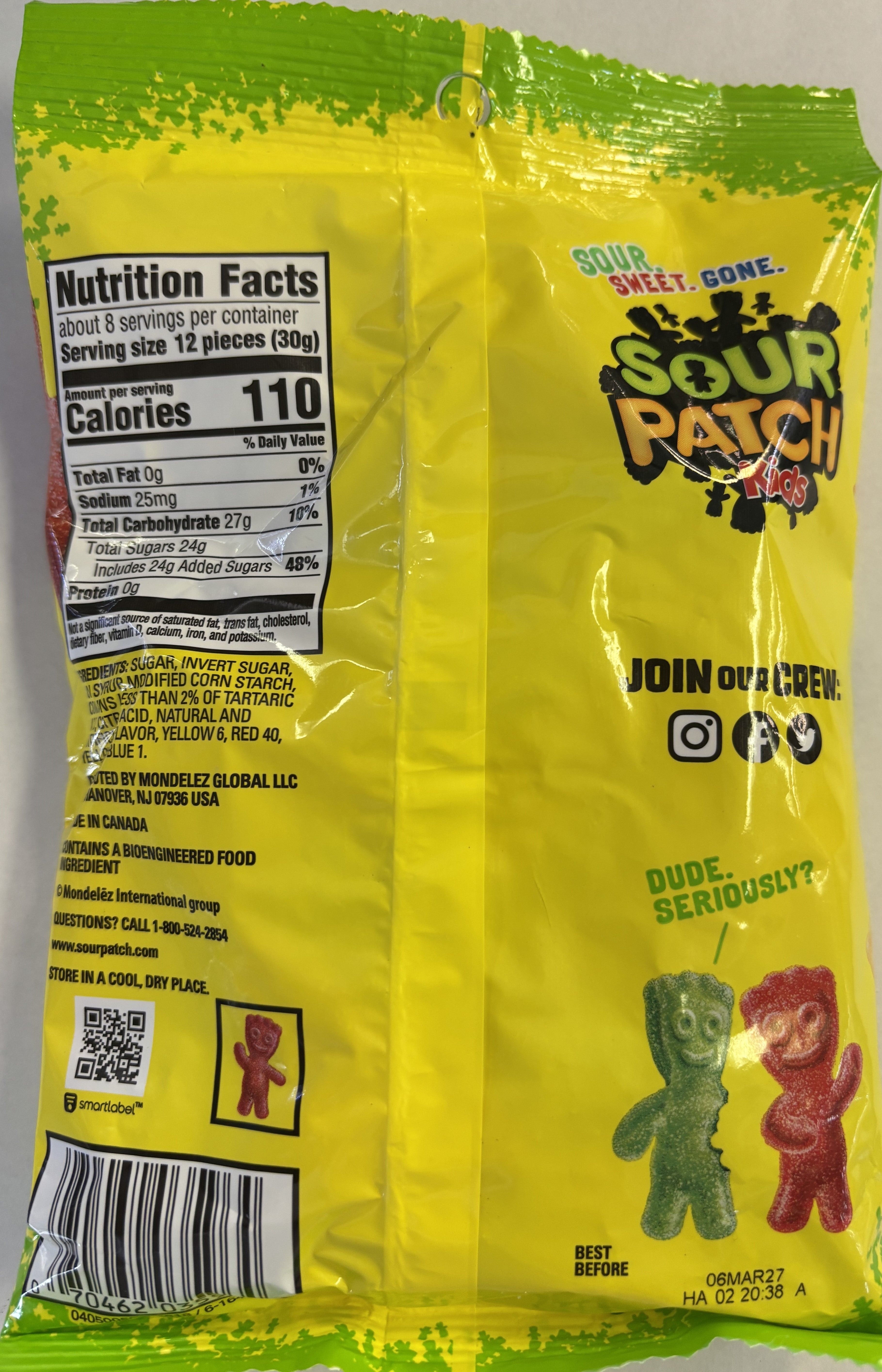 Jaret Sour Patch Kids Original 8 oz Peg Bag Chewy Candy