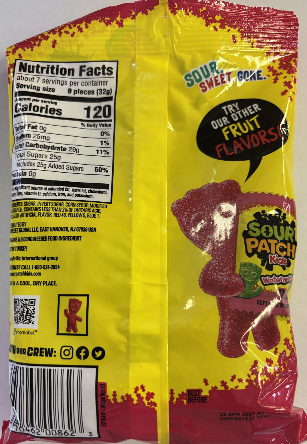 Jaret Sour Patch Sour Strawberry Kids 8 oz Peg Bag Chewy Candy