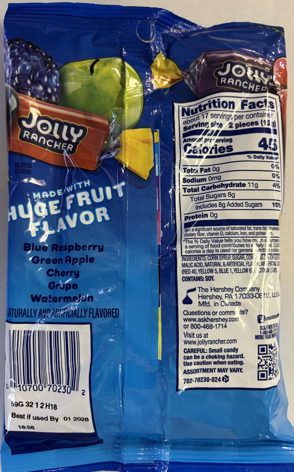 Jolly Rancher Hard Candy Assorted Fruit 7 oz Peg Bag