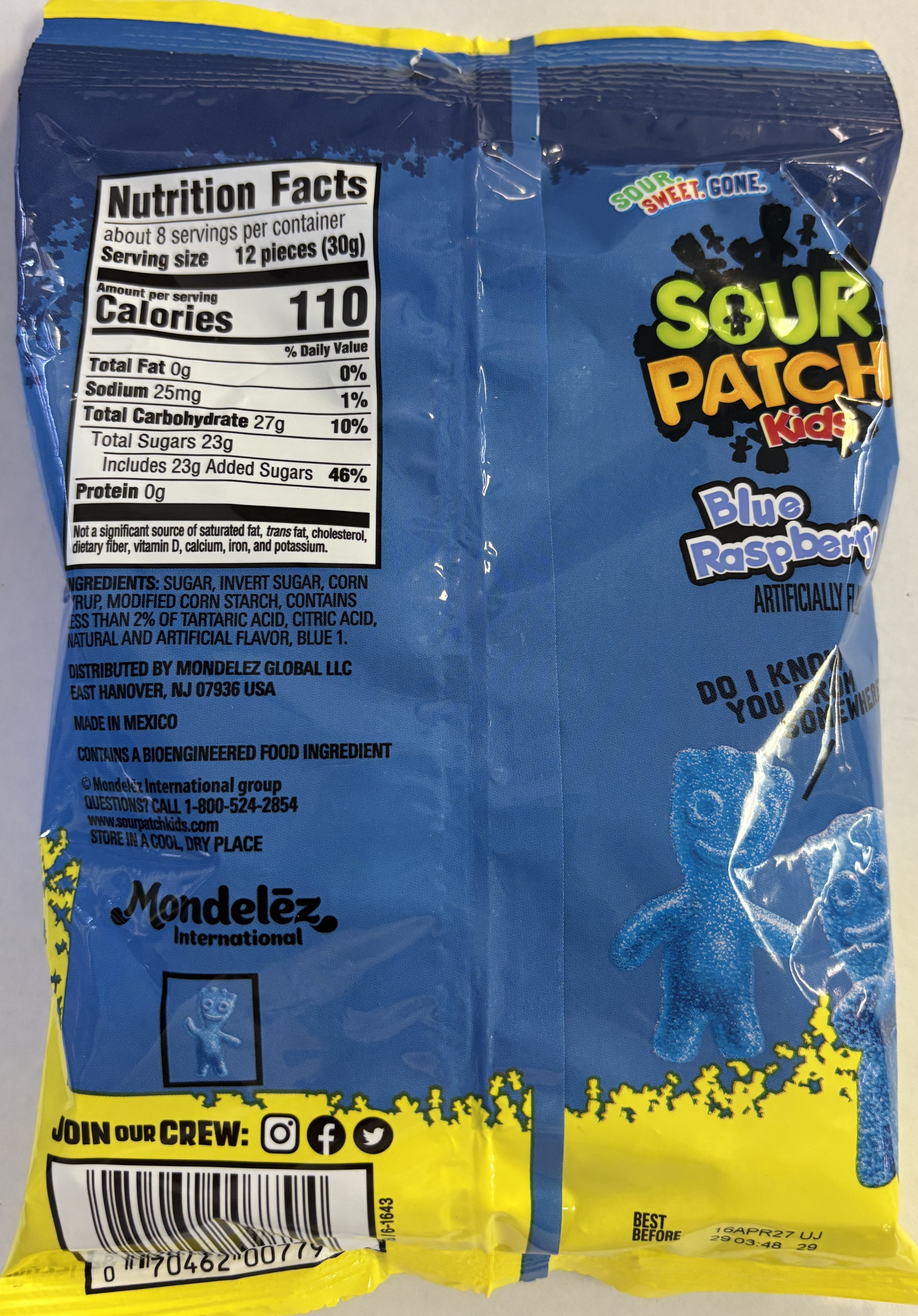 Jaret Sour Patch Blue Raspberry Kids 8 oz Peg Bag Chewy Candy