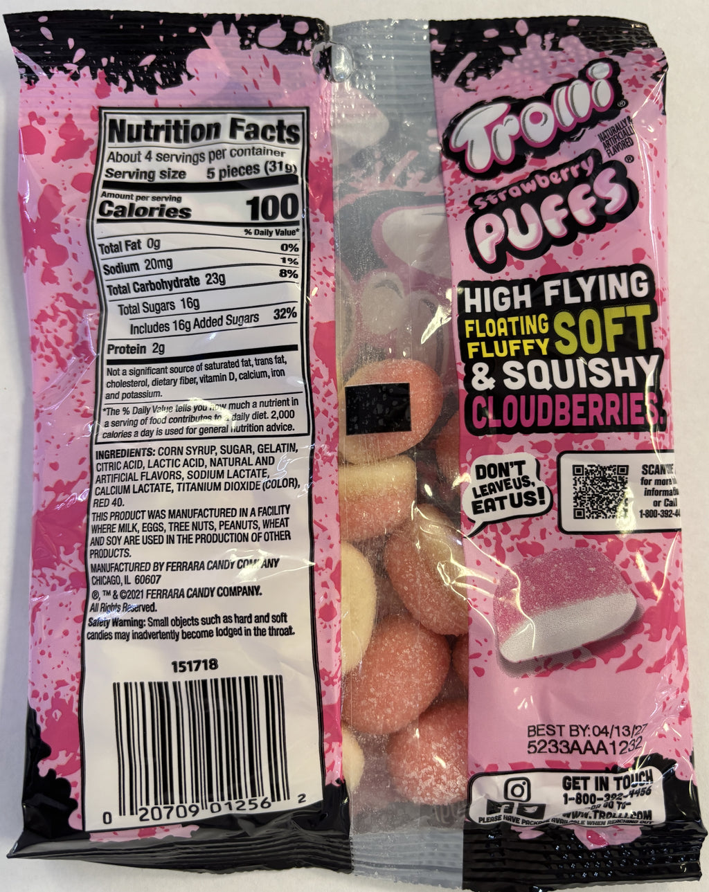 Trolli Strawberry Puffs Gummy Candy 4.25 oz Peg Bag