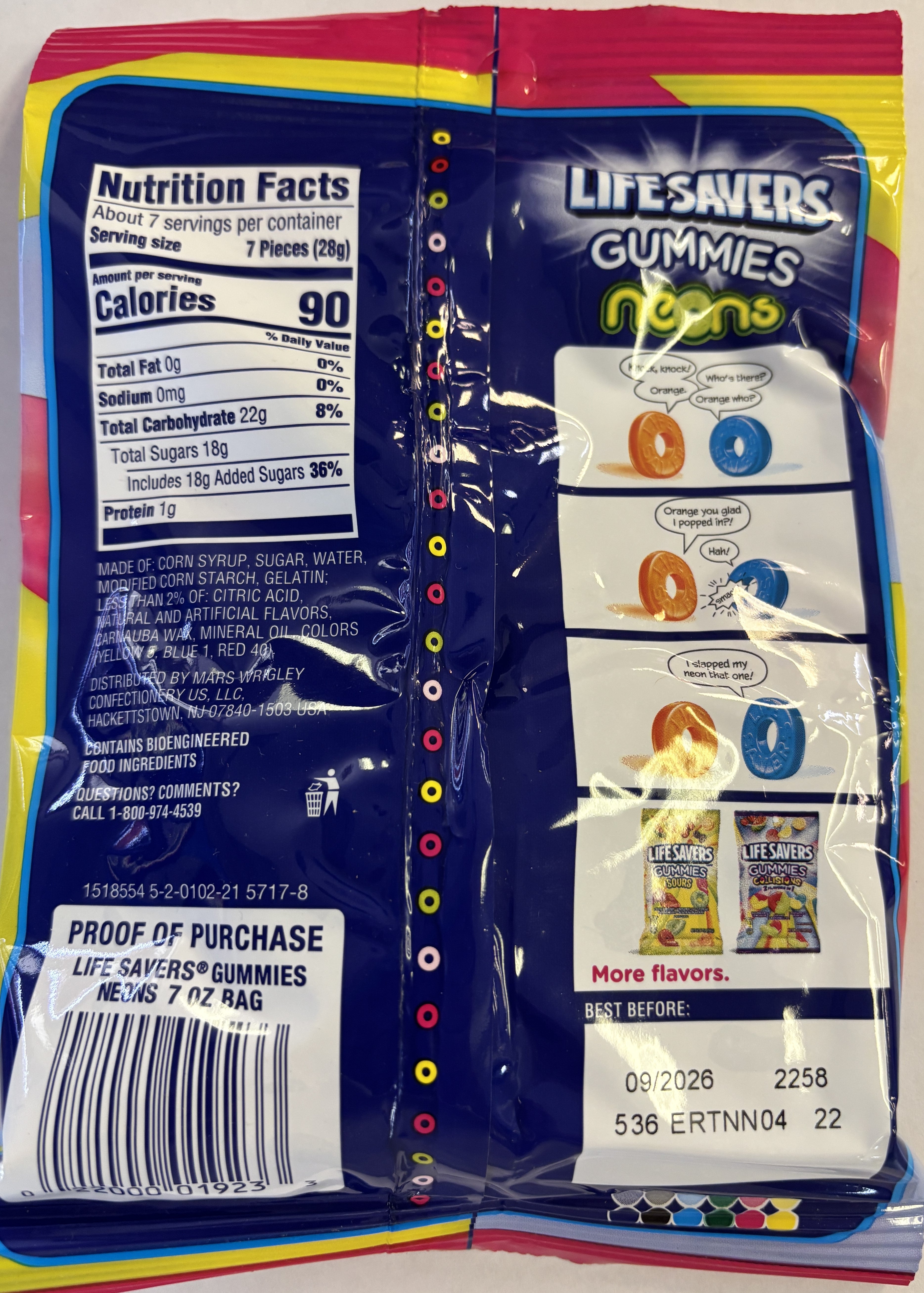 Gummi Savers Neons 7 oz Peg Bag Gummy Candy