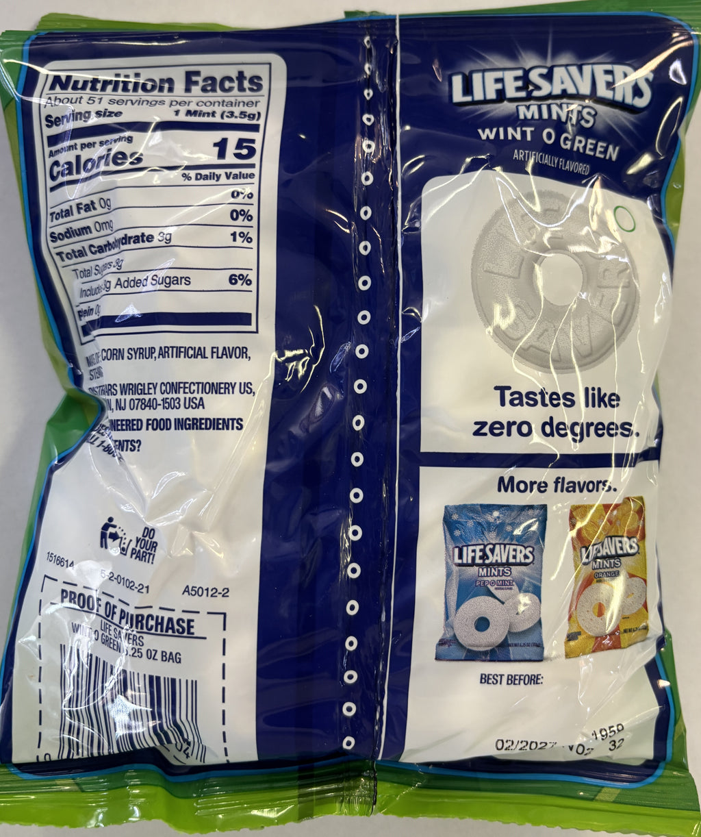 Life Savers Wintergreen Wint O Green Hard Candy 6.25 oz Peg Bag
