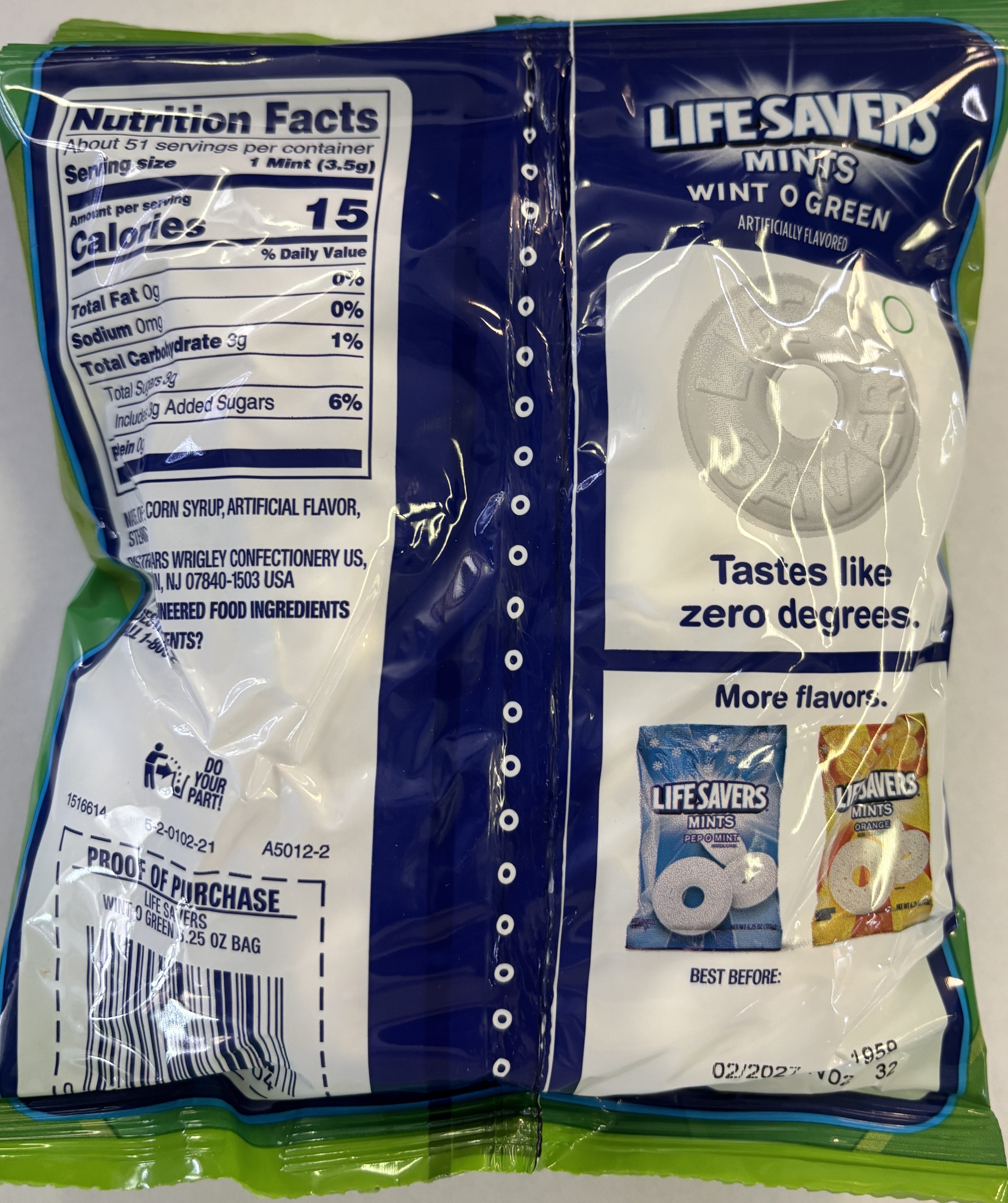 Life Savers Wintergreen Wint O Green Hard Candy 6.25 oz Peg Bag