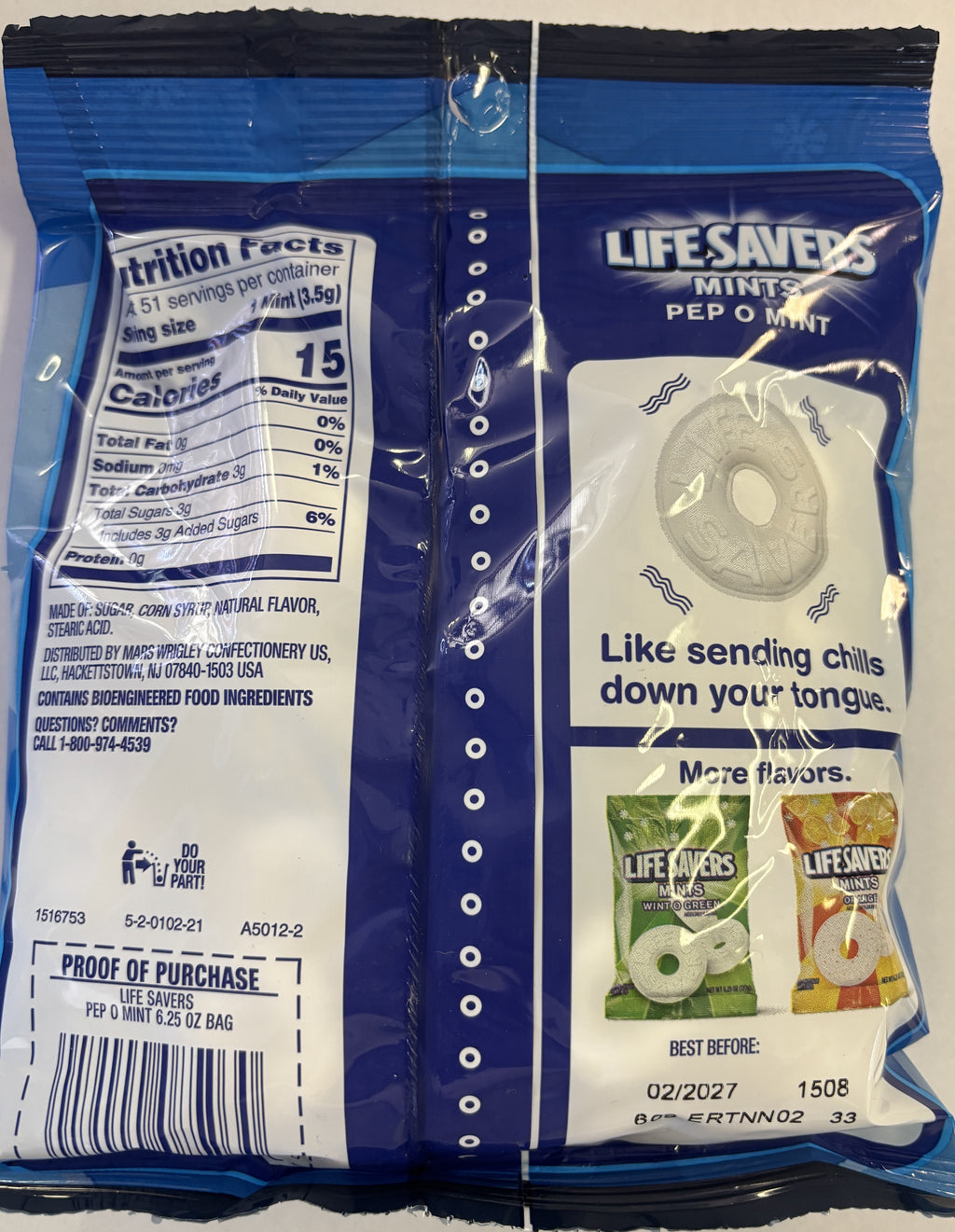 Life Savers Peppermint Pep O Mint Hard Candy 6.25 oz Peg Bag