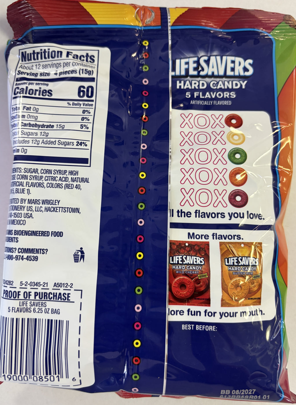 Life Savers Original 5 Flavor Fruit Hard Candy 6.25 oz Peg Bag