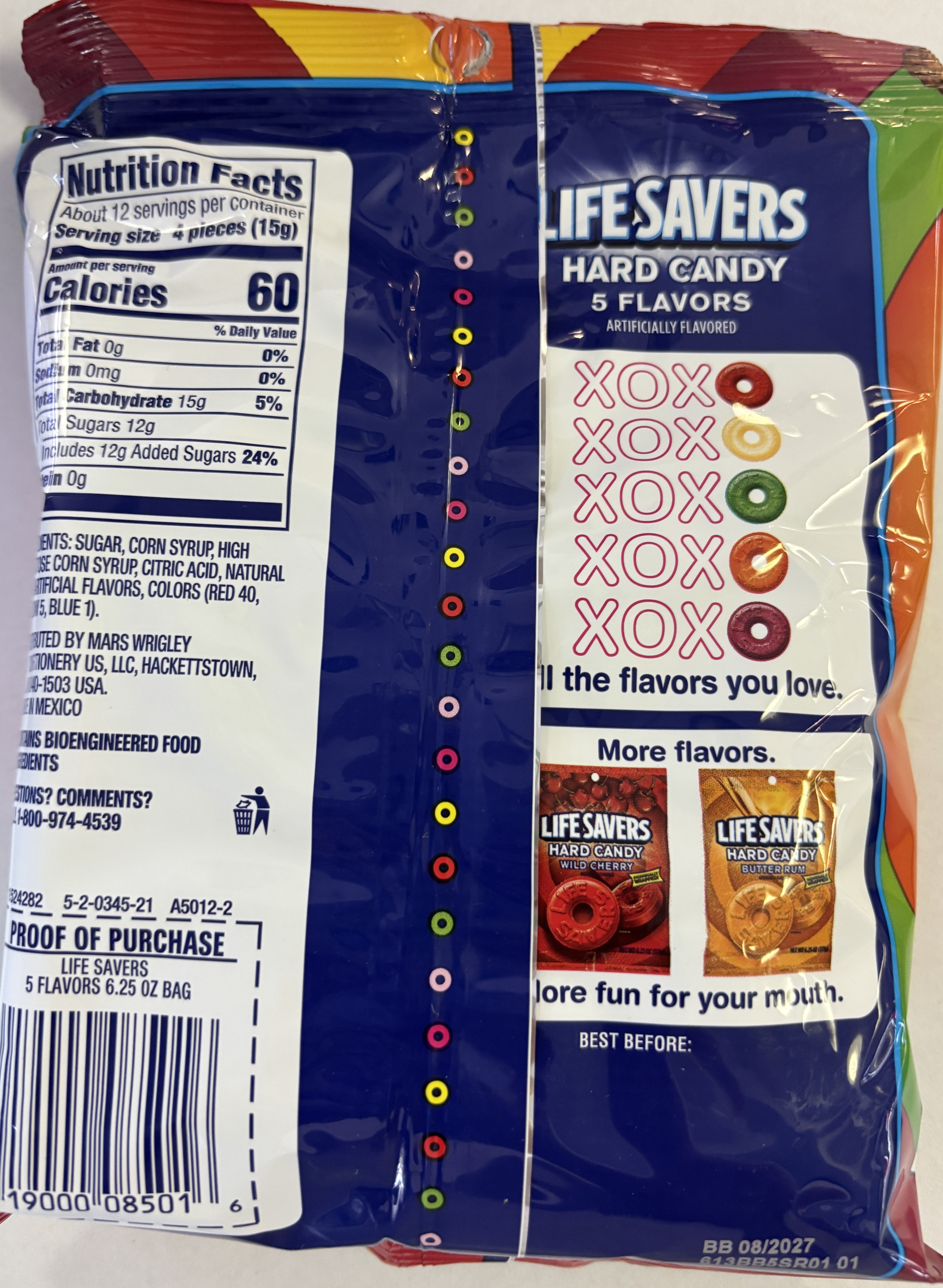 Life Savers Original 5 Flavor Fruit Hard Candy 6.25 oz Peg Bag
