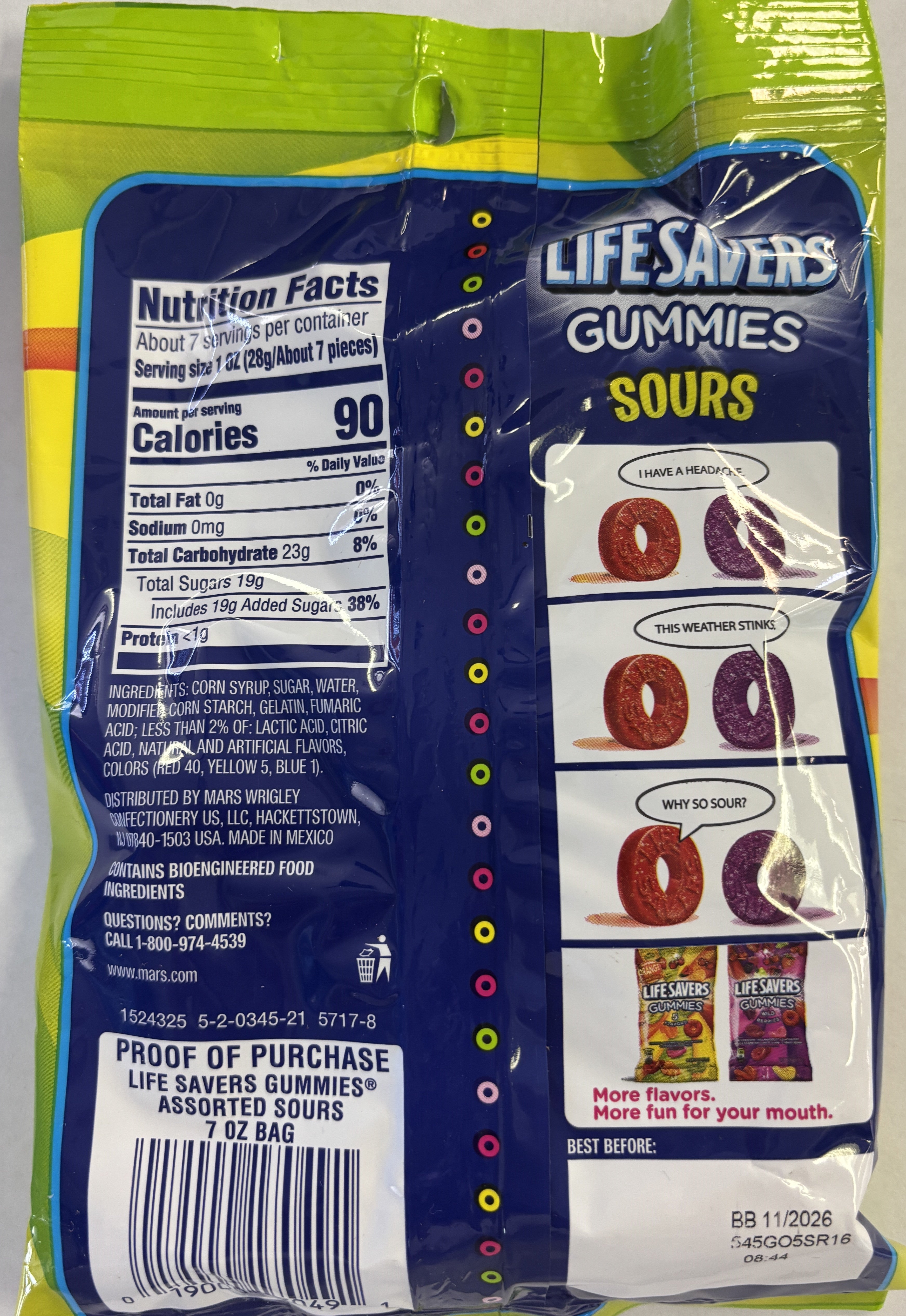 Gummi Savers Sours 7 oz Peg Bag Gummy Candy