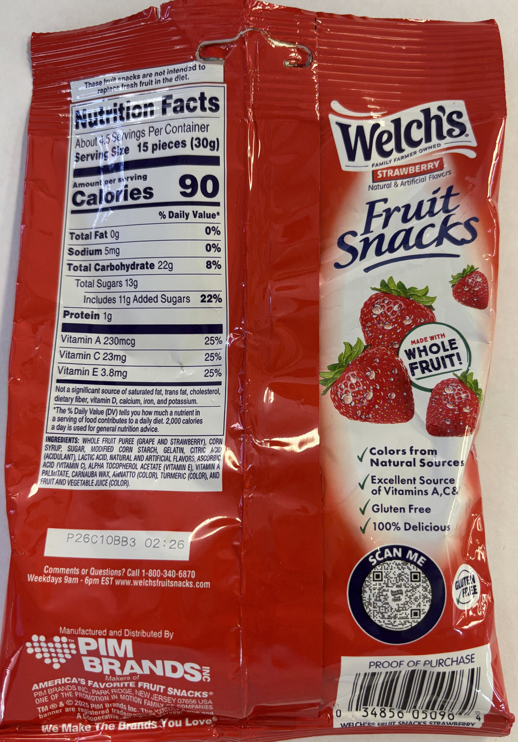 Welch's Fruit Snacks Strawberry 5 oz Peg Bag