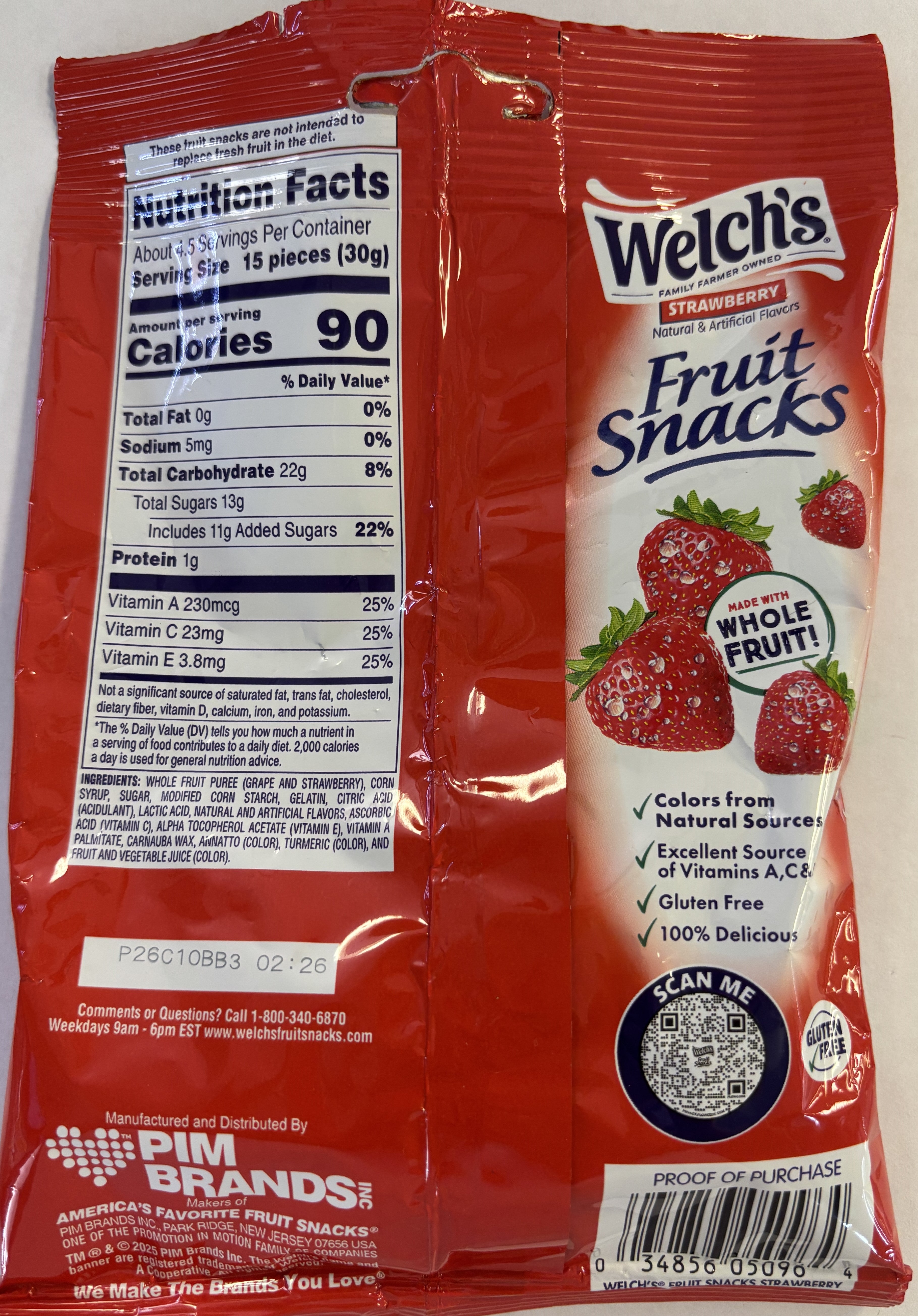Welch's Fruit Snacks Strawberry 5 oz Peg Bag