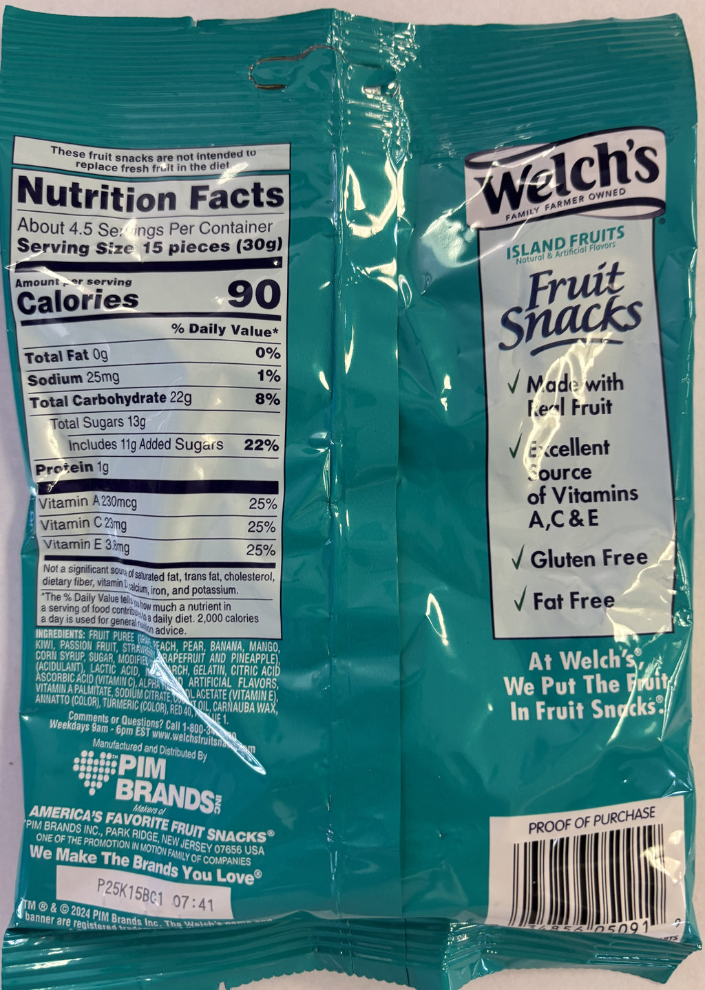 Welch's Fruit Snacks Island Fruit 5 oz Peg Bag
