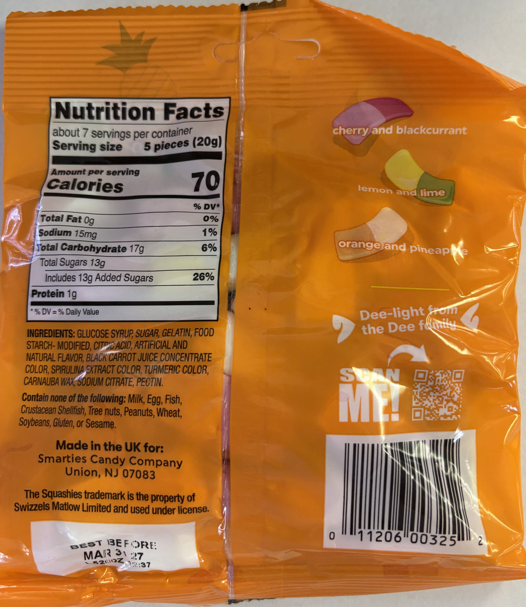 Smarties Squashies Mixed Fruit 5 oz Peg Bag