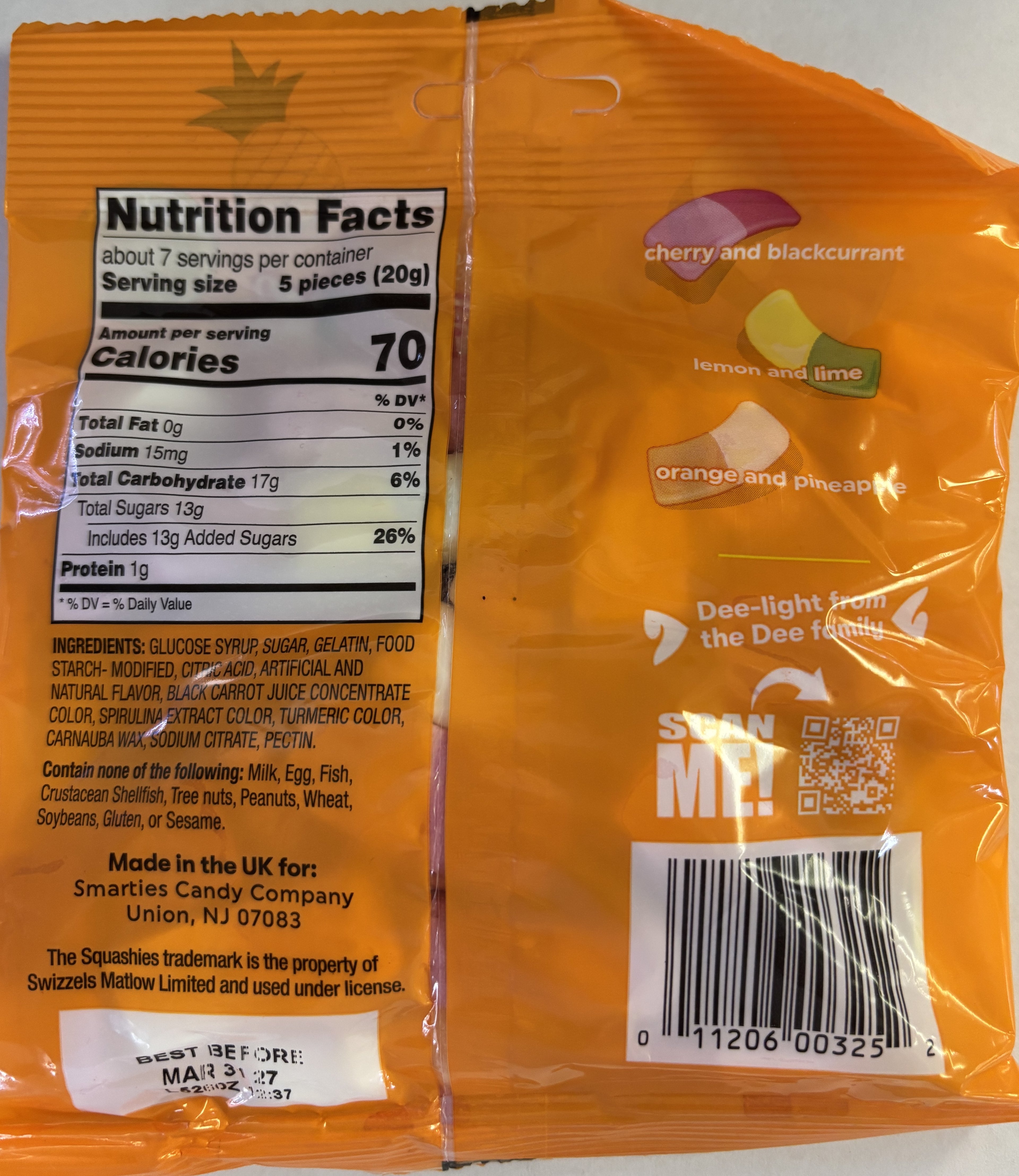 Smarties Squashies Mixed Fruit 5 oz Peg Bag