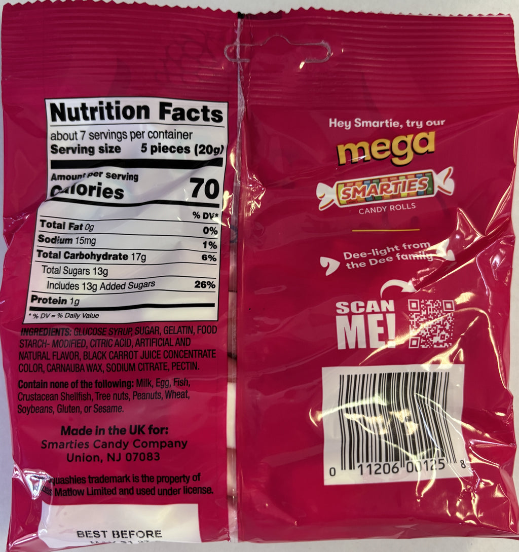 Smarties Squashies Original Raspberry N Cream 5 oz Peg Bag