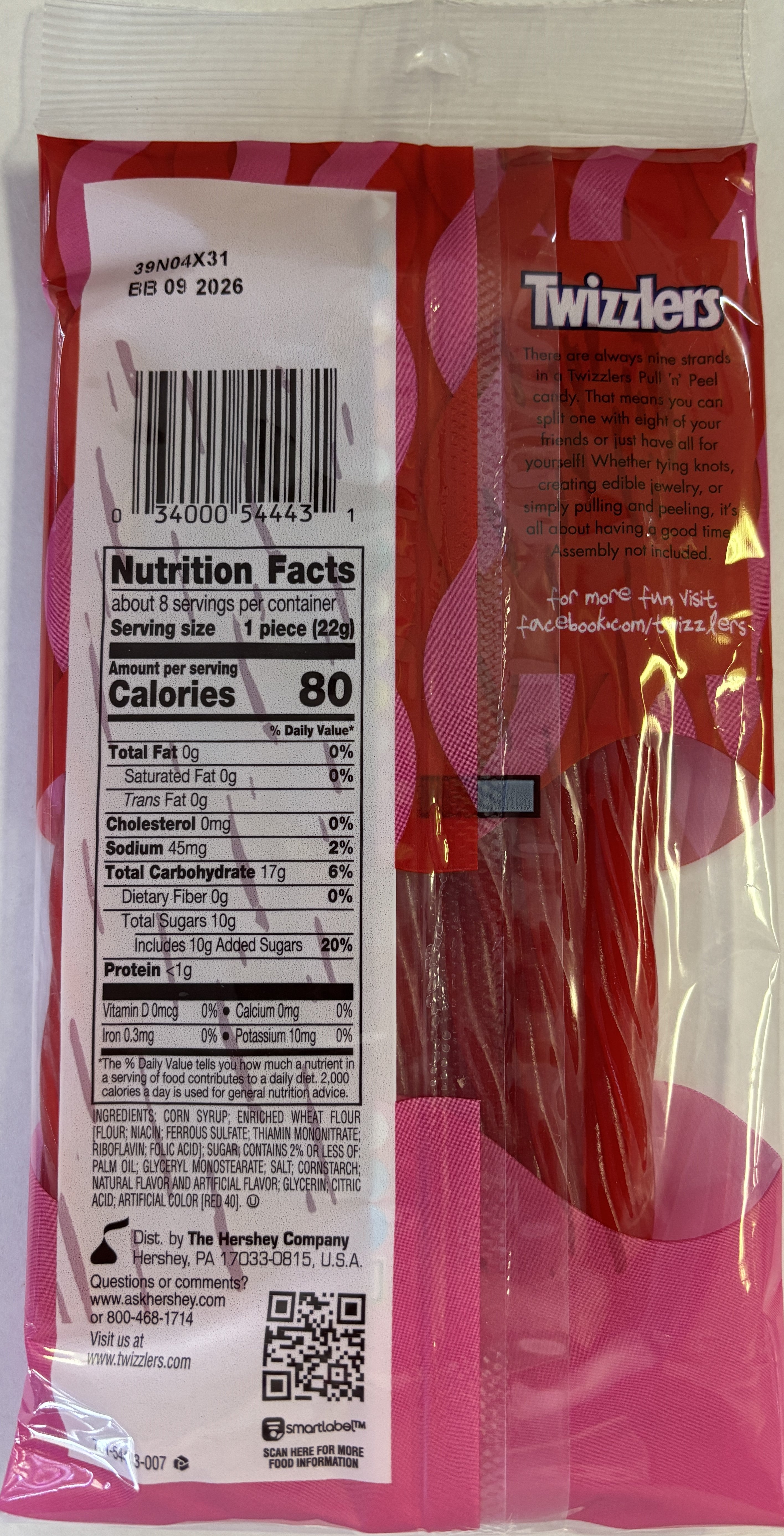 Twizzler Pull n Peel Cherry Licorice 6.1 oz Peg Bag