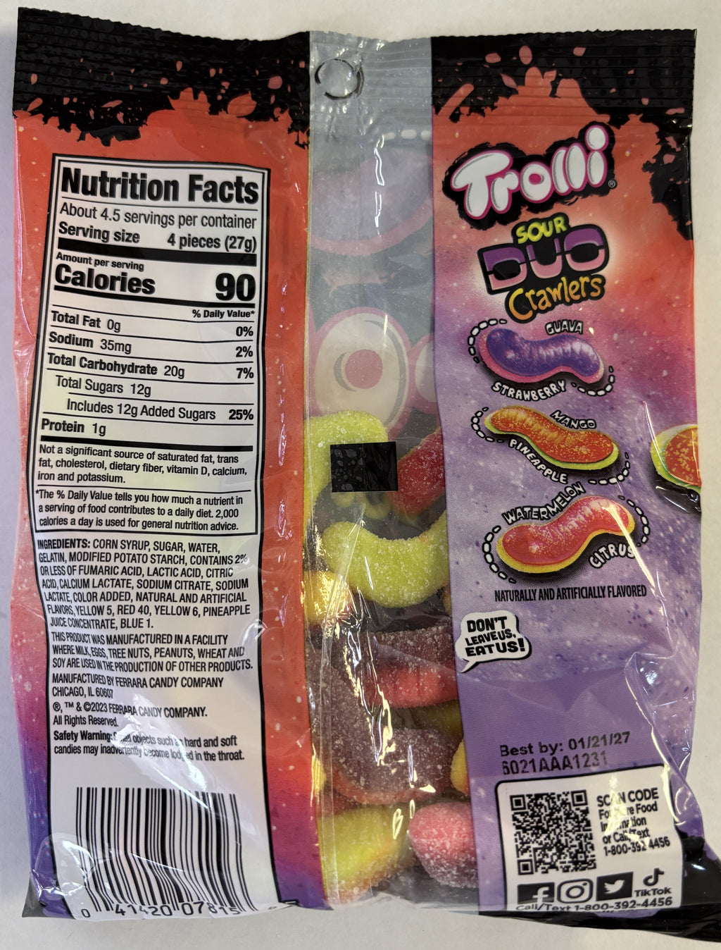 Trolli Sour Duo Crawlers Gummi Candy 4.25 oz Peg Bag