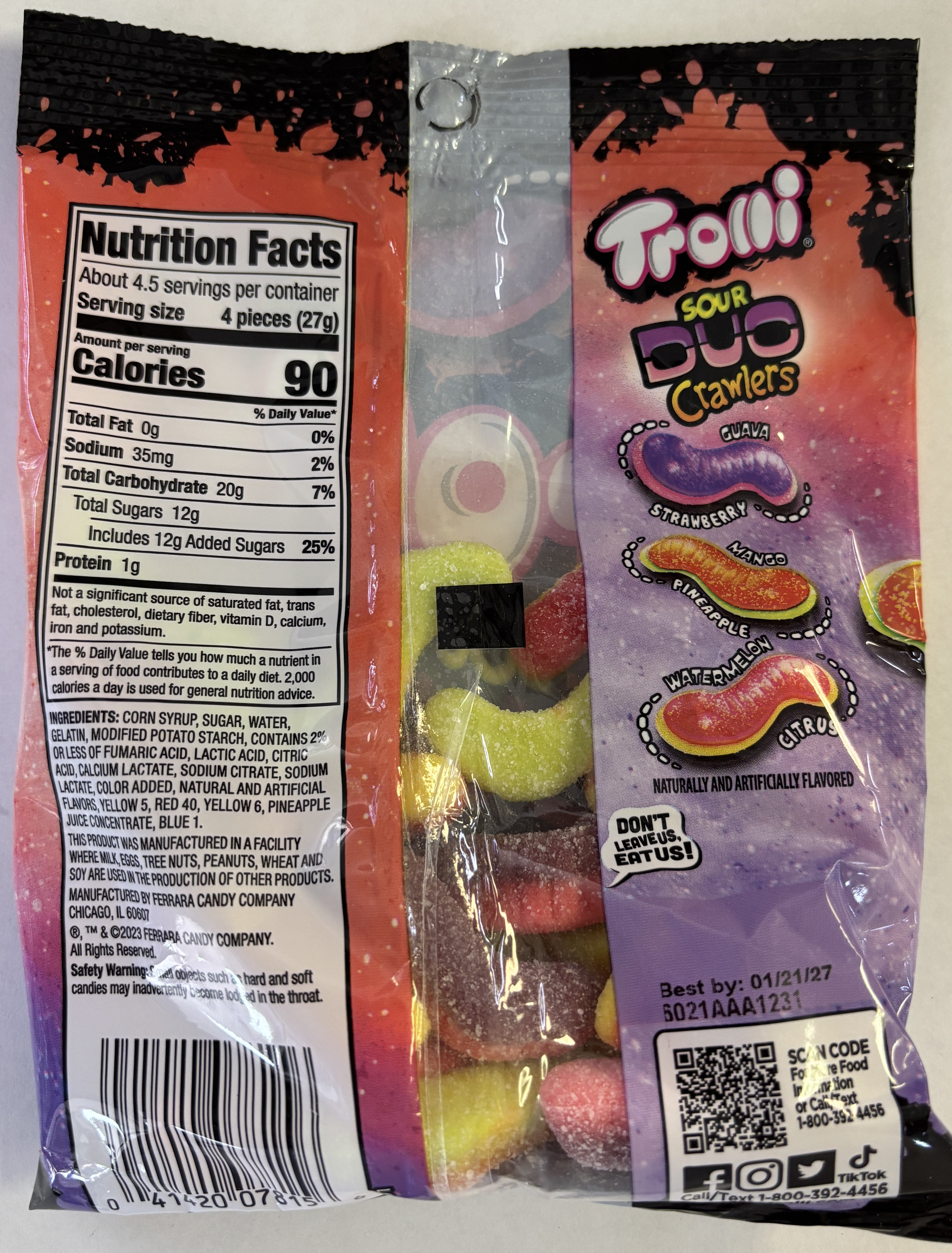 Trolli Sour Duo Crawlers Gummi Candy 4.25 oz Peg Bag