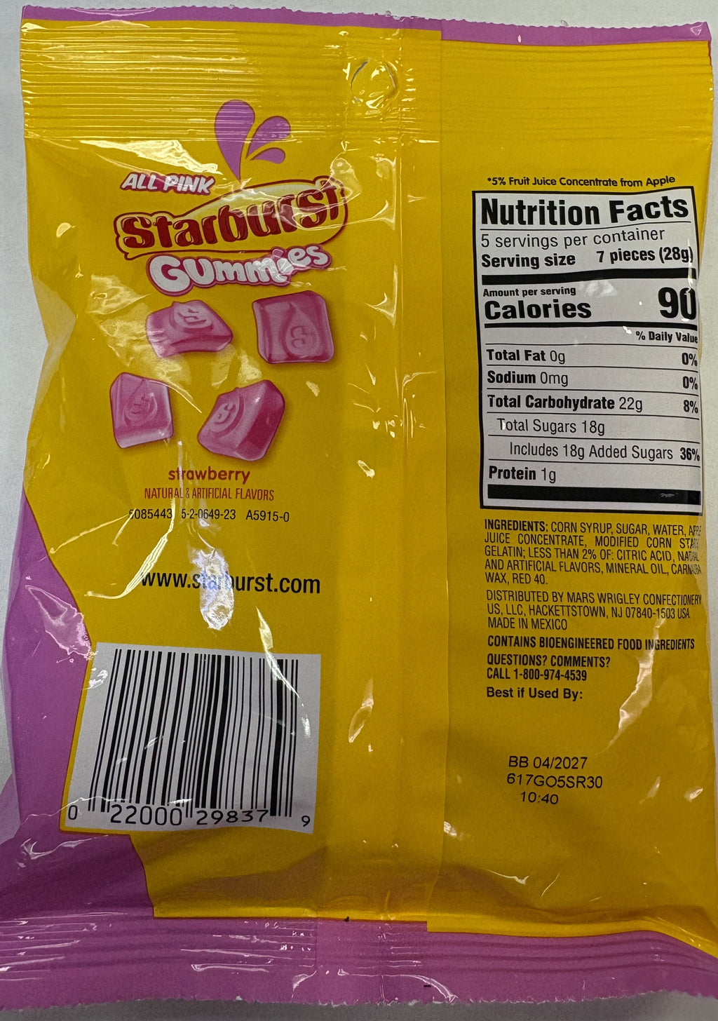 Starburst Gummies All Pink 5 oz Peg Bag