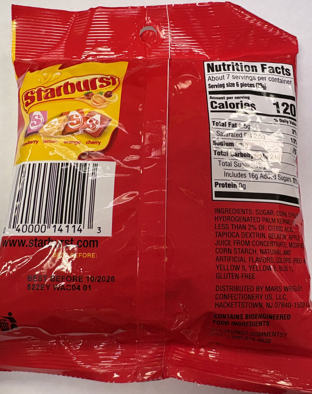Starburst Original Fruit Chews 7.2 oz Peg Bag