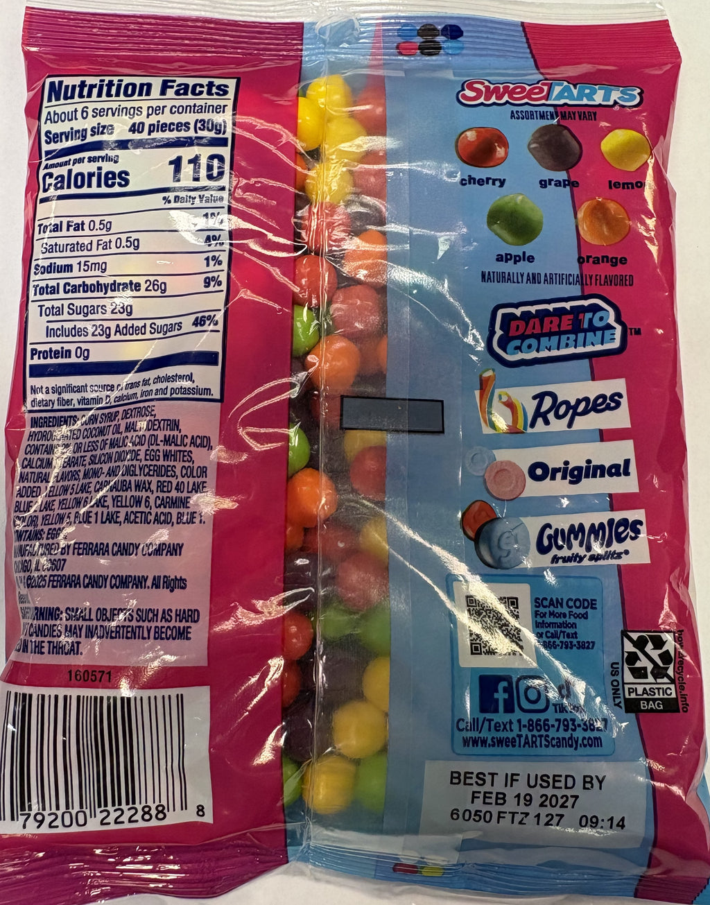 Sweetarts Mini Chewy Candy 6 oz Peg Bag