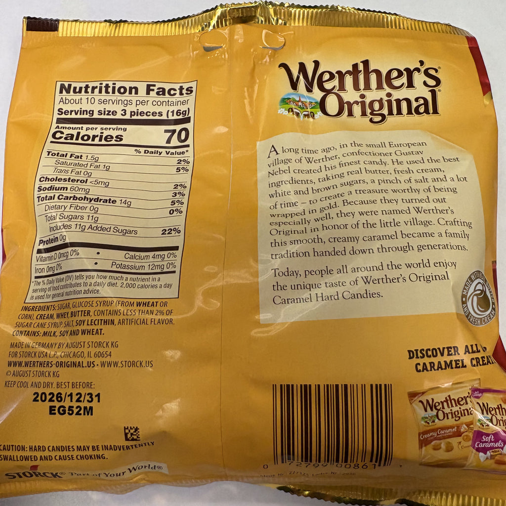 Werthers Original Caramel Candy 5.5 oz Peg Bag