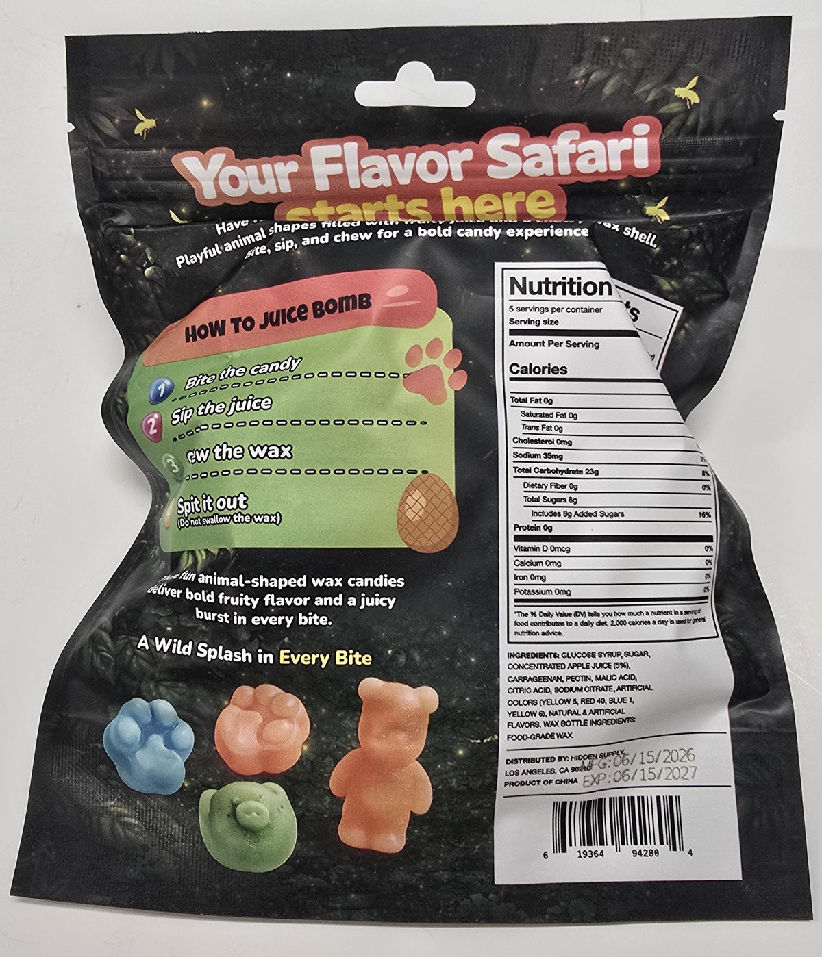 Juice Bomb Animal Crew Wax Candy 5 oz Peg Bag