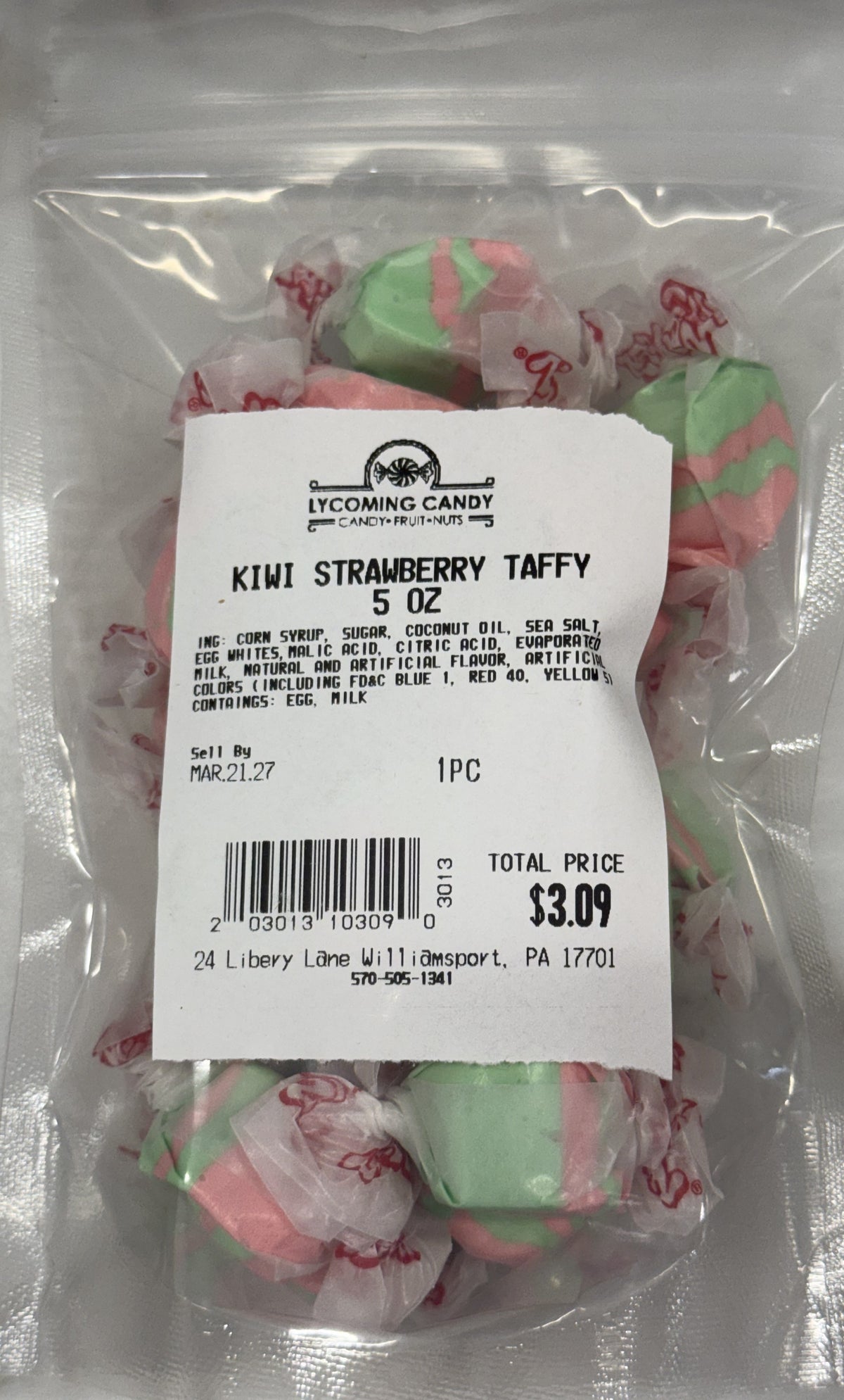 Kiwi Strawberry Salt Water Taffy 5 oz Bag