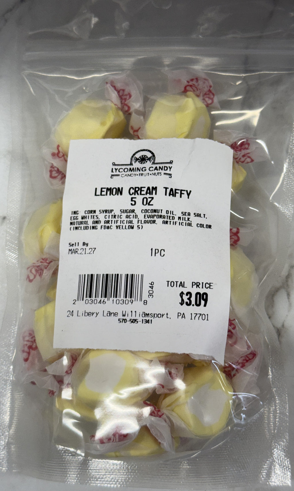 Lemon Cream Salt Water Taffy 5 oz Bag