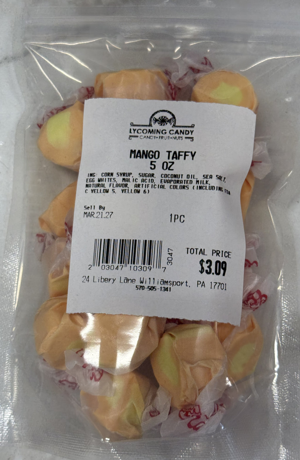 Mango Salt Water Taffy 5 oz Bag