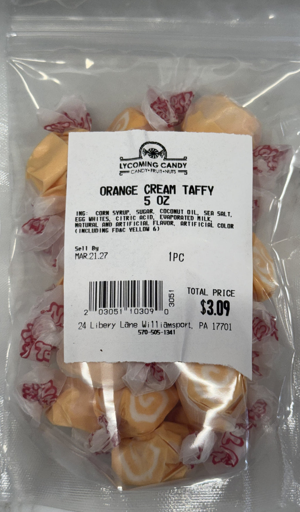 Orange Cream Salt Water Taffy 5 oz Bag