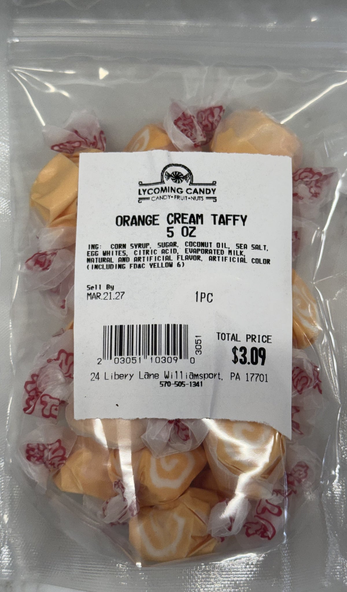 Orange Cream Salt Water Taffy 5 oz Bag