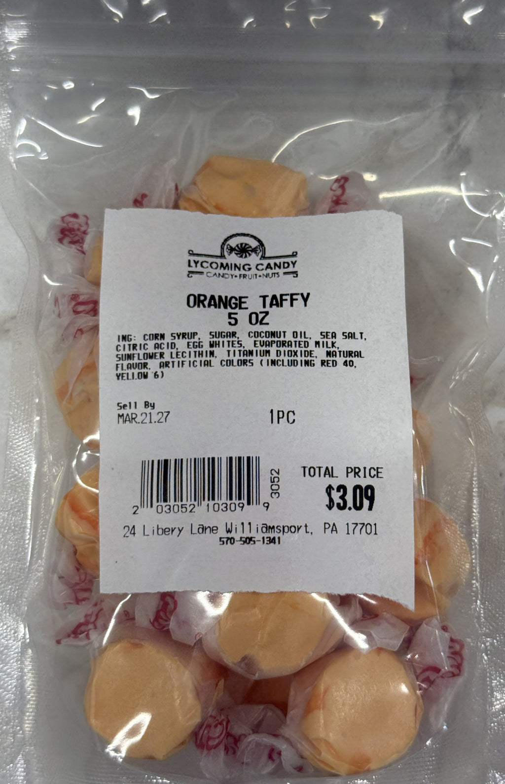 Orange Salt Water Taffy 5 oz Bag