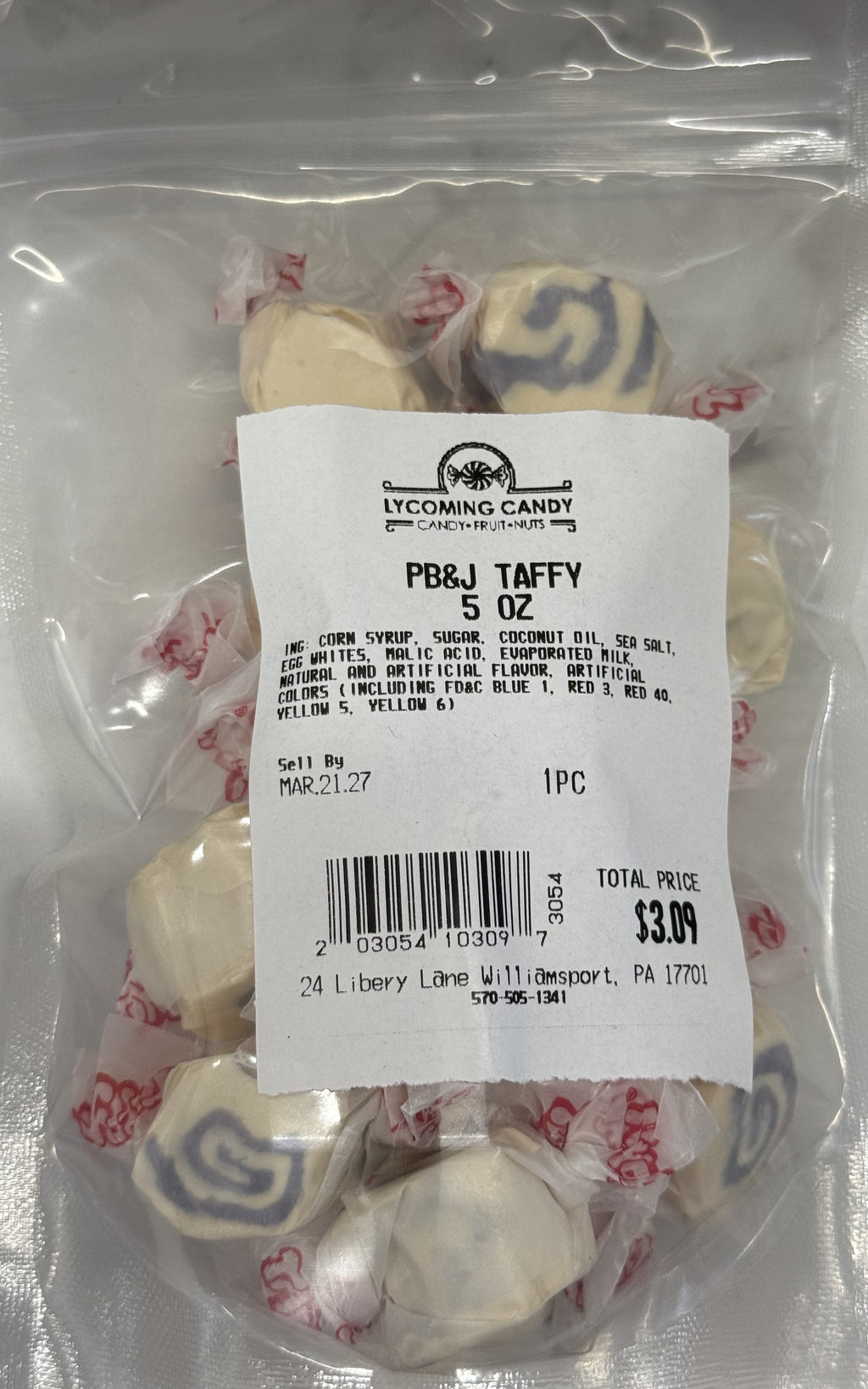 Peanut Butter & Jelly Salt Water Taffy 5 oz Bag