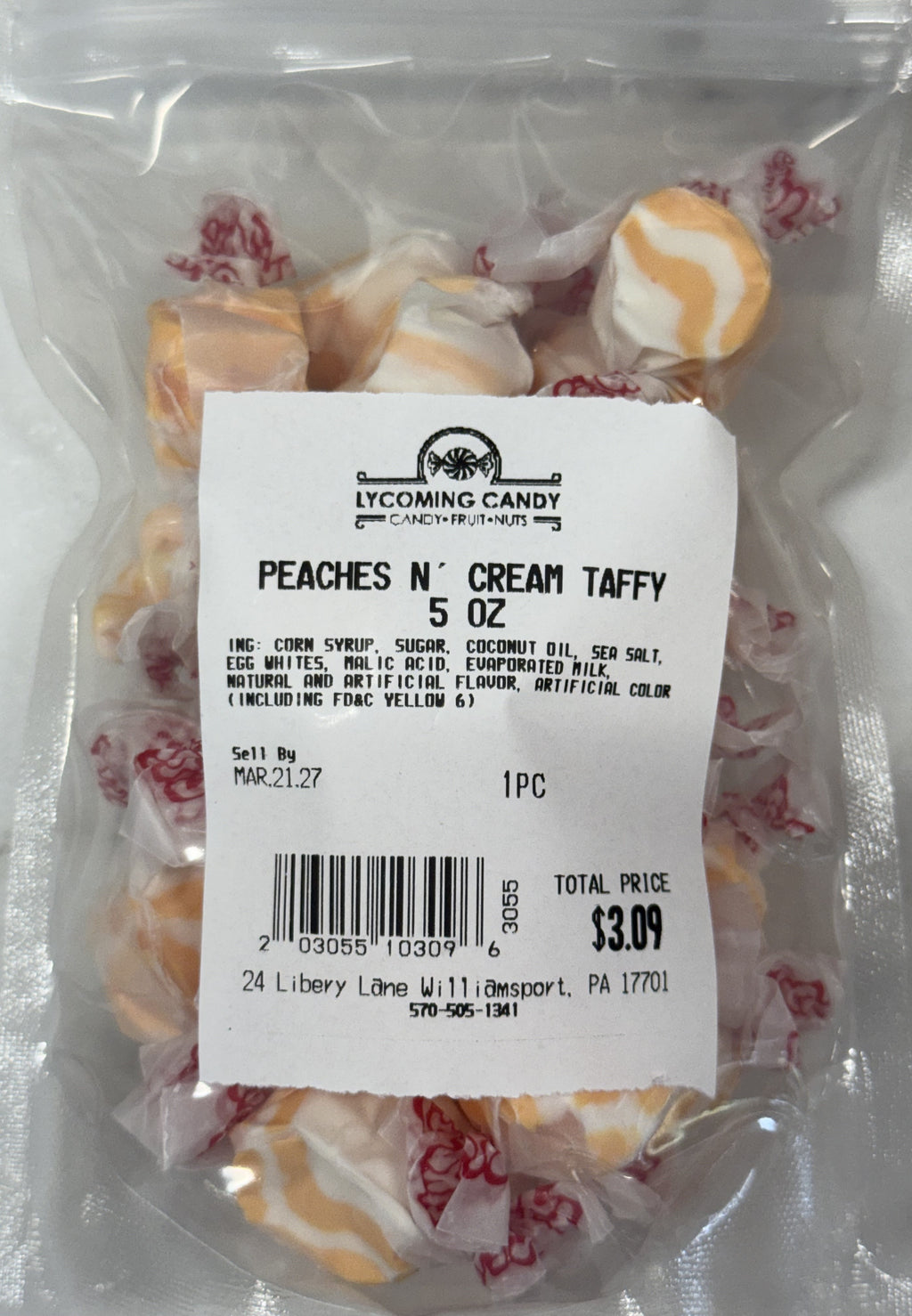 Peaches N Cream Salt Water Taffy 5 oz Bag